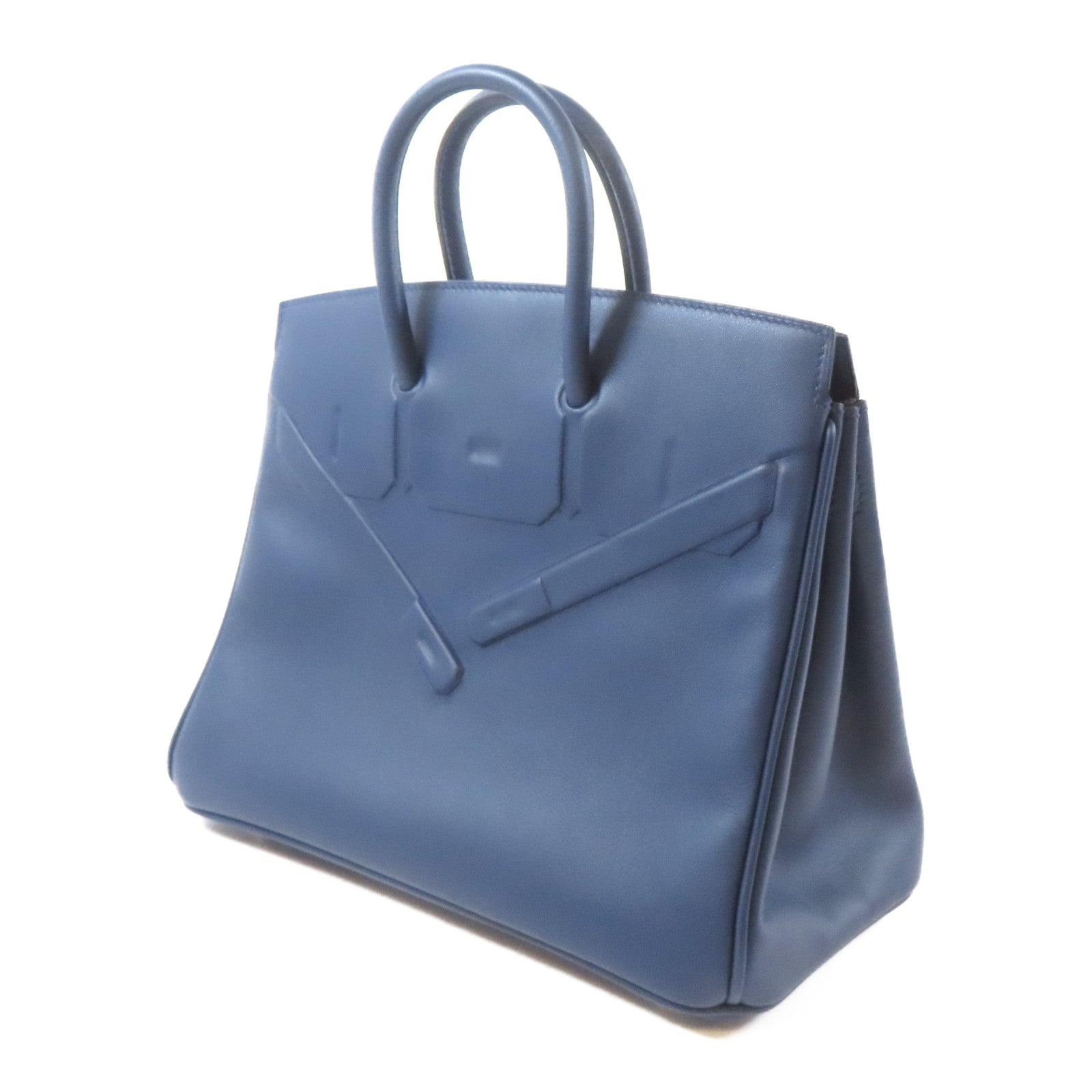 HERMES 【激減優惠】Swift皮革Birkin 25 Shadow銀扣手挽袋深藍色