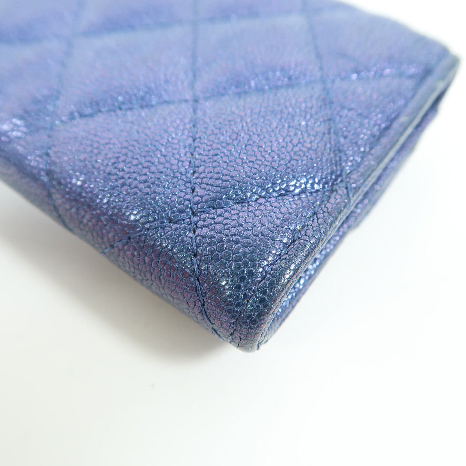 CHANEL 菱格Caviar皮革Card Case金扣卡片套藍色