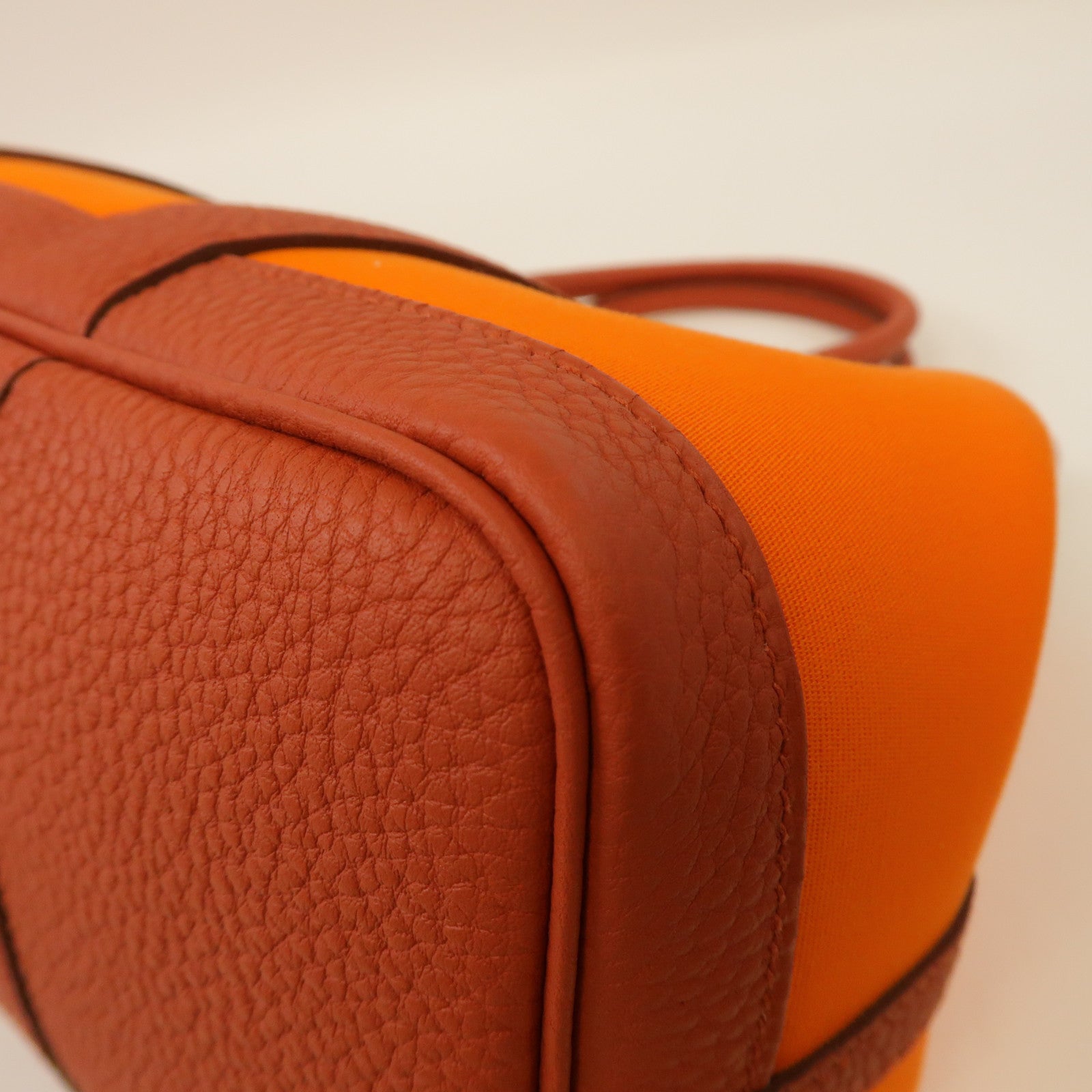 HERMES 帆布Garden Party TPM銀扣手挽袋橙色