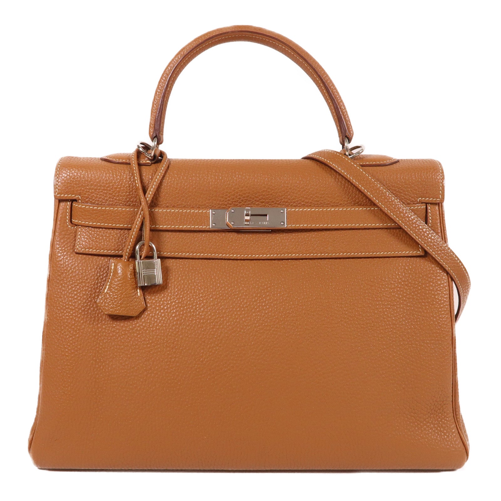 HERMES Togo皮革Kelly 35銀扣手挽肩背兩用袋金色