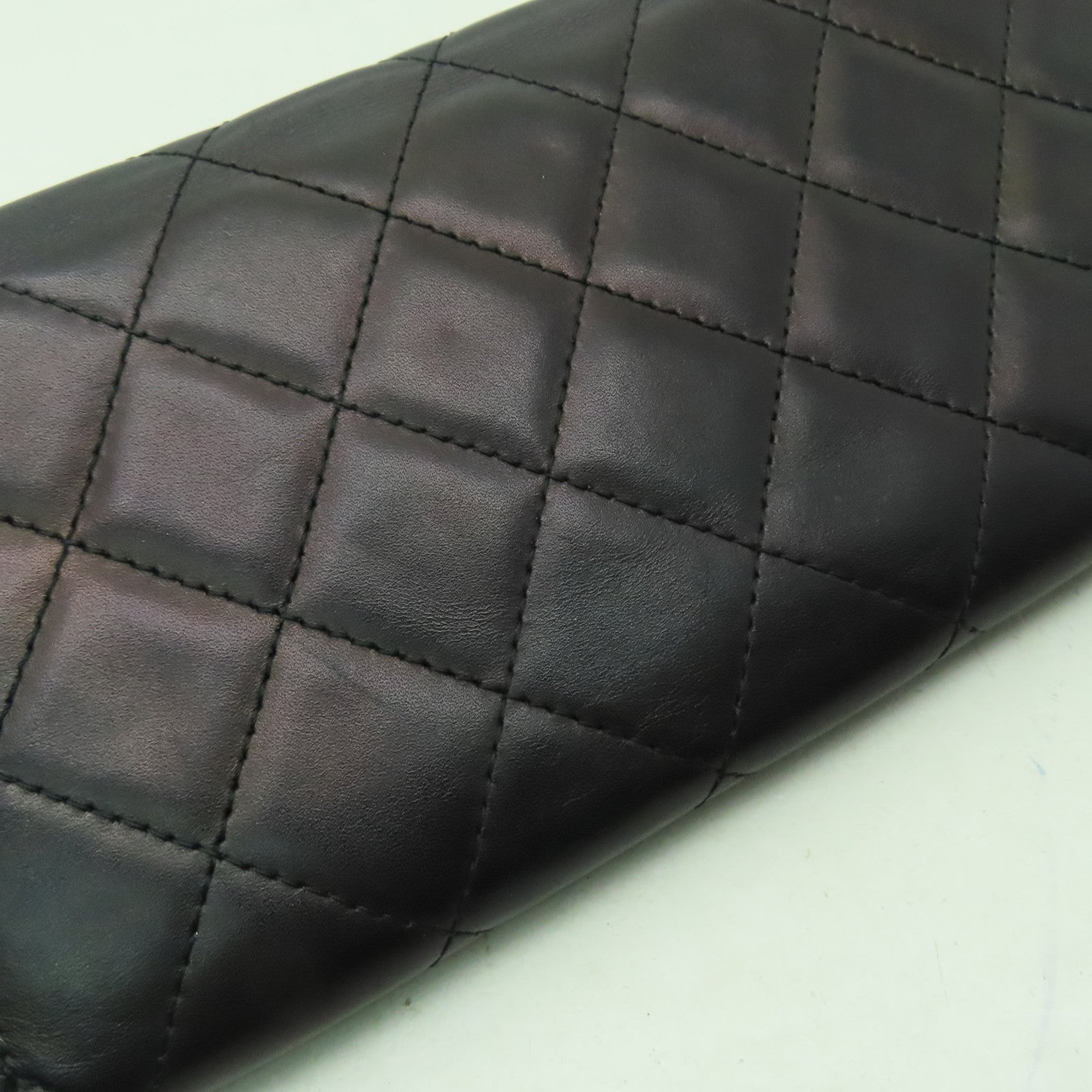 CHANEL 菱格羊皮皮革Wallet銀扣長錢包黑色