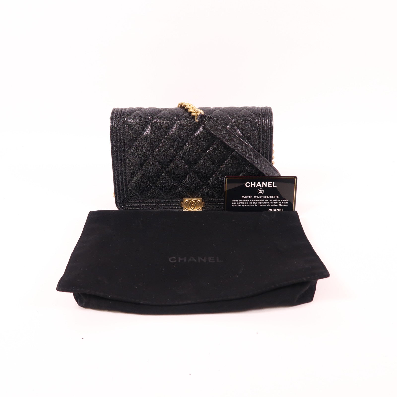CHANEL 牛皮皮革Boy WOC Wallet On Chain金扣鏈帶肩背袋