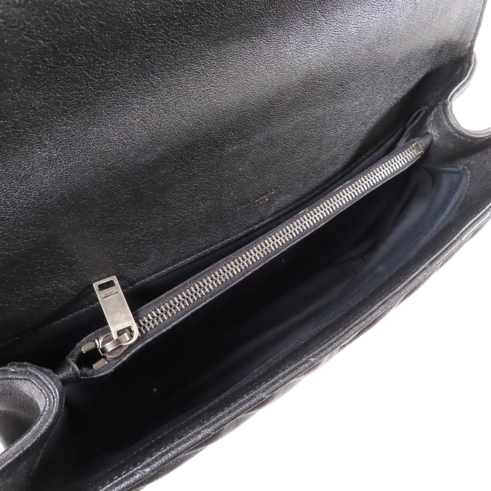 SAINT LAURENT 斜紋牛皮皮革Shoulder Bag銀扣鏈帶手挽肩背兩用袋黑色