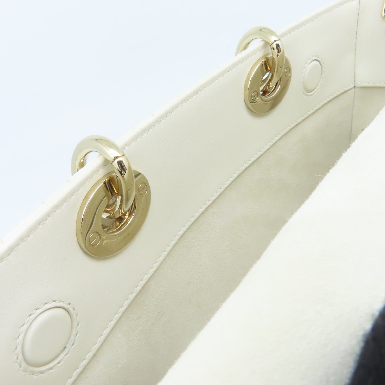 Dior 羊皮皮革Lady D-Joy 2Way Shoulder Bag金扣手挽肩背兩用袋米白色