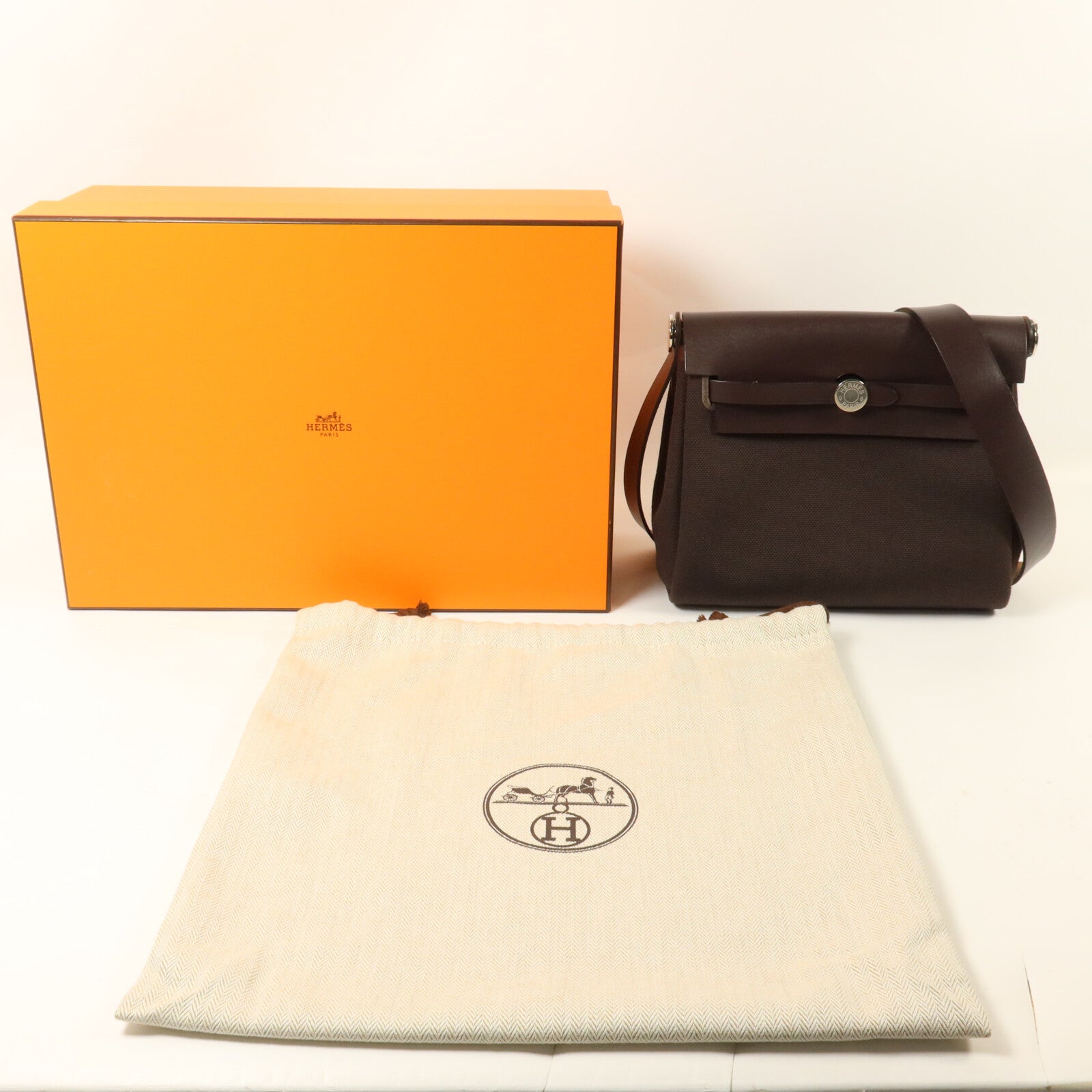 HERMES 帆布Mini Herbag肩背袋Ebene