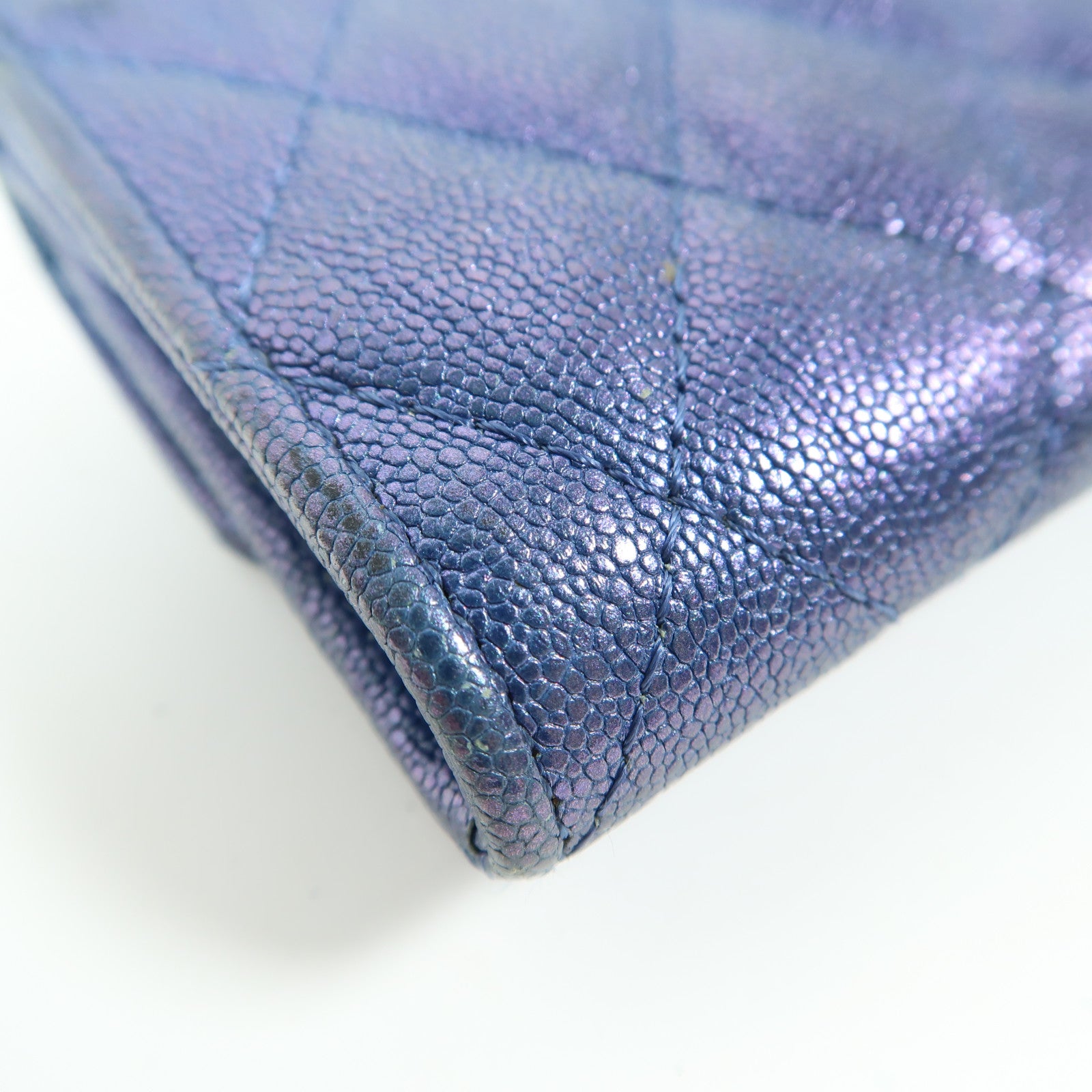 CHANEL 菱格Caviar皮革Card Case金扣卡片套藍色