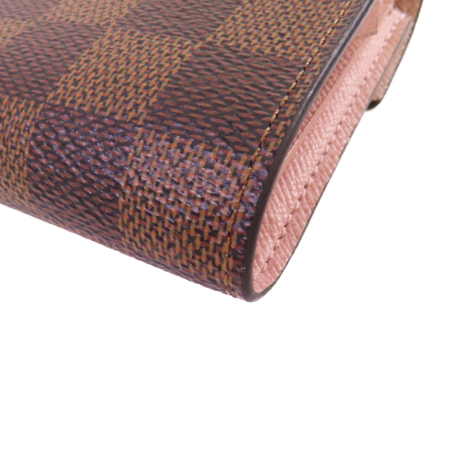 LOUIS VUITTON Damier Ebene Victorine Wallet金扣短錢包啡色/粉紅色