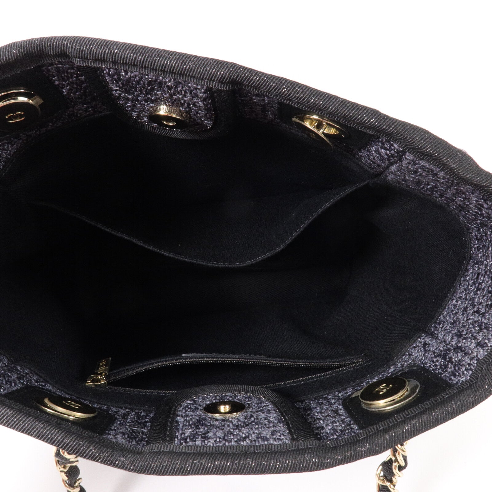 CHANEL 帆布Deauville PM鏈帶手挽袋