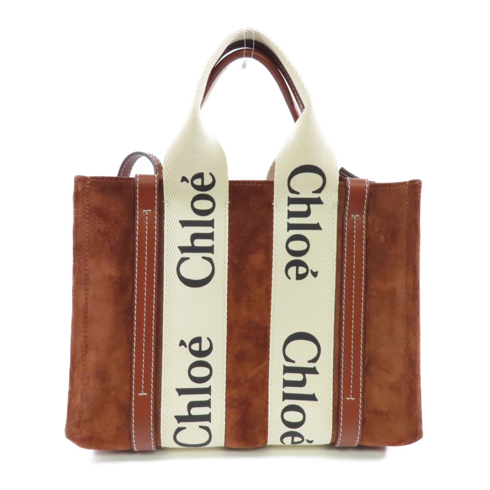 Chloe 麂皮皮革Woody Mini金扣手挽肩背兩用袋棕色