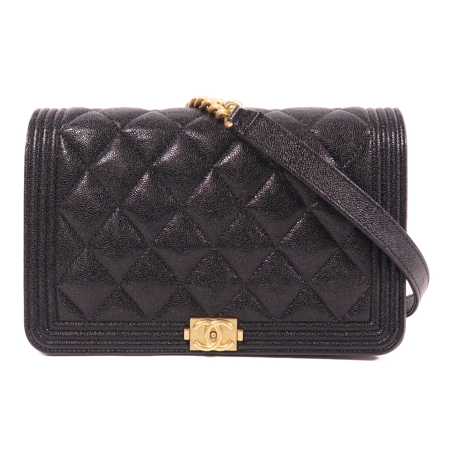 CHANEL 牛皮皮革Boy WOC Wallet On Chain金扣鏈帶肩背袋