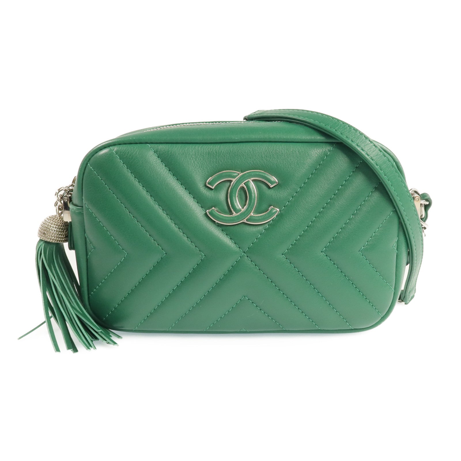 CHANEL 羊皮皮革Camera Bag銀扣鏈帶肩背袋
