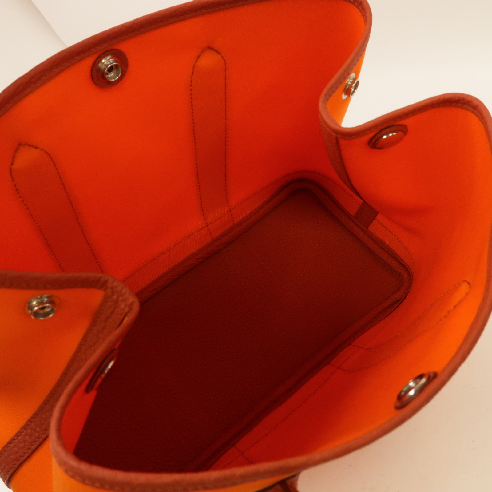 HERMES 帆布Garden Party TPM銀扣手挽袋橙色
