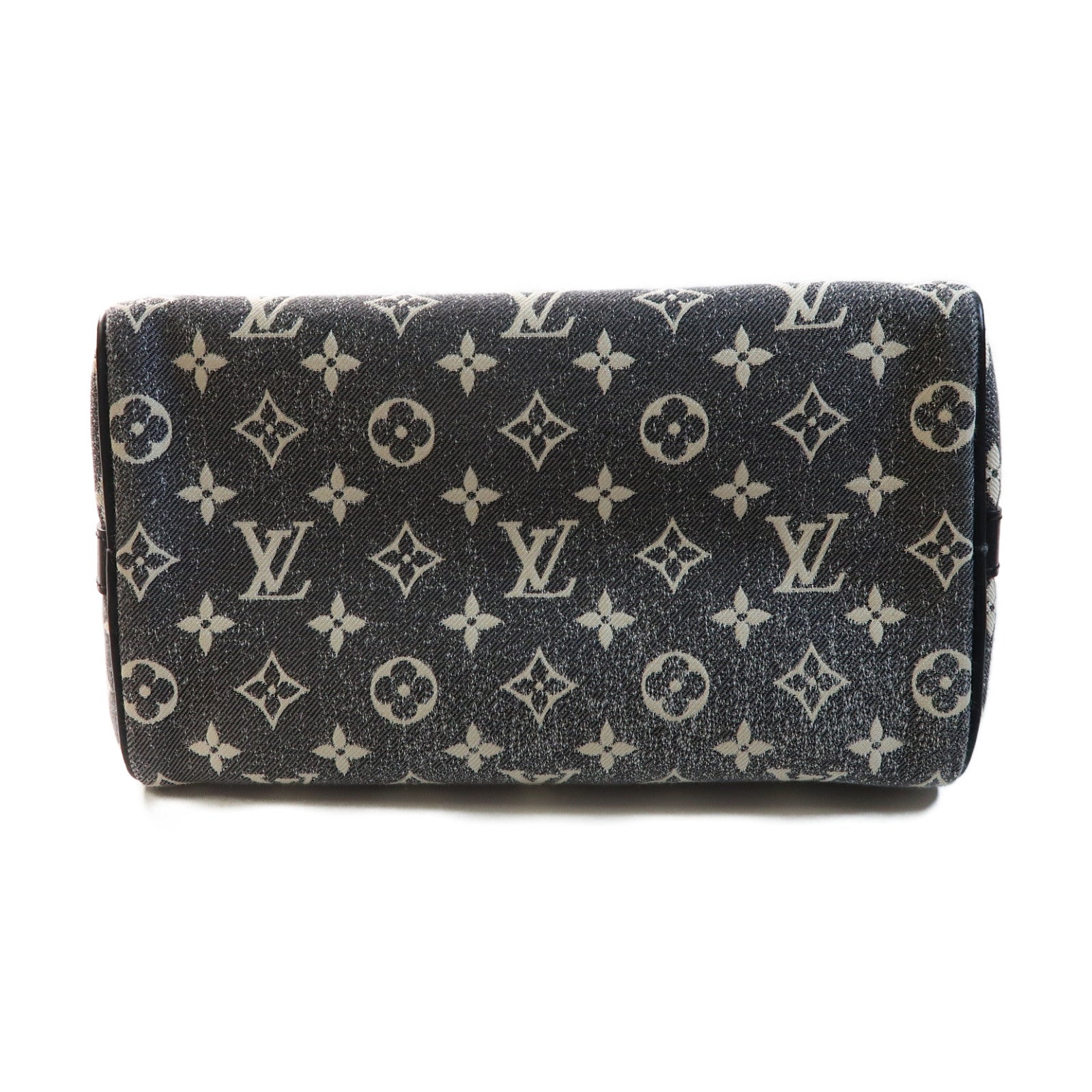 LOUIS VUITTON Monogram Jacquard Denim Speedy Bandouliere 25銀扣手挽肩背兩用袋灰色