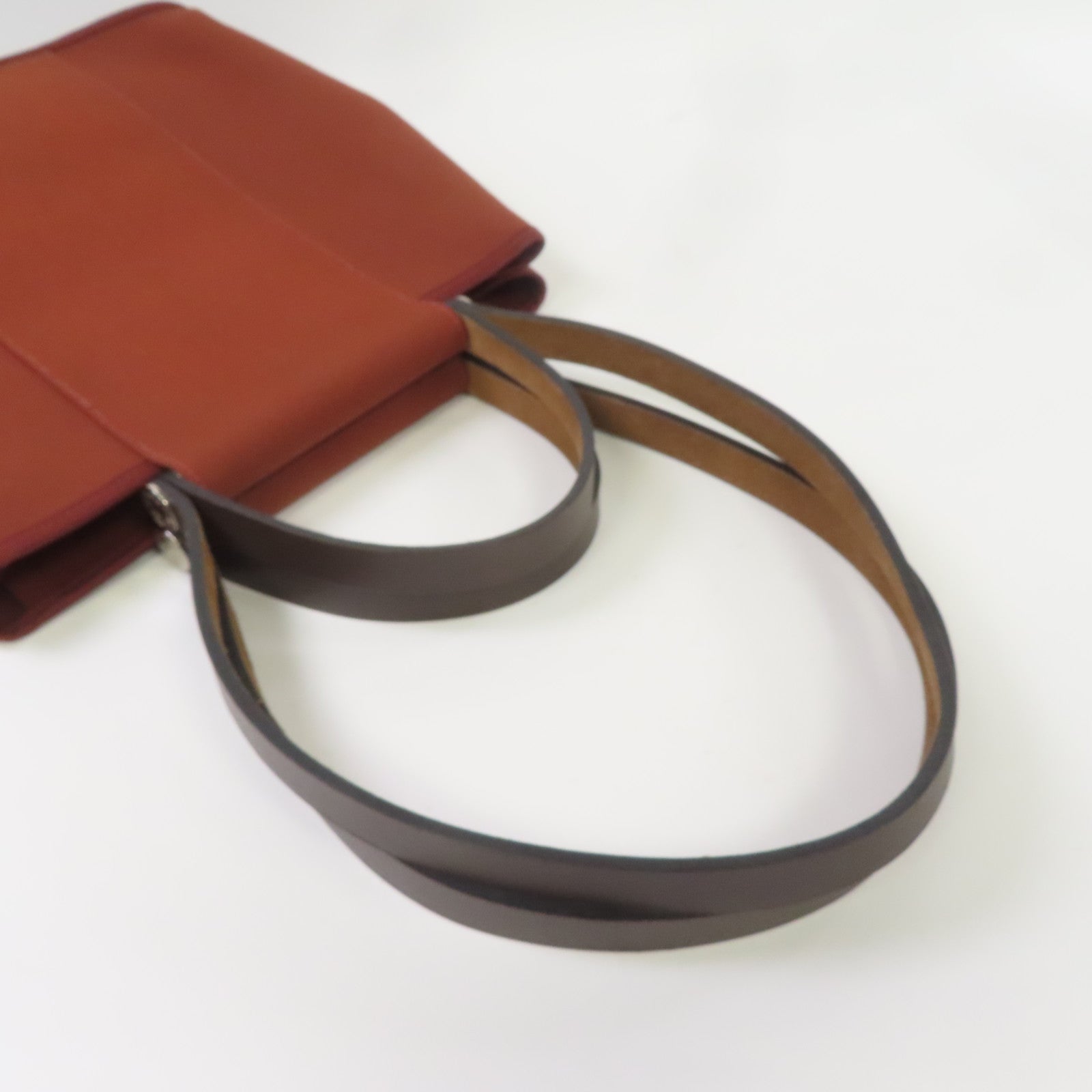 HERMES Toile H帆布Cabag銀扣手挽肩背兩用袋磚紅色