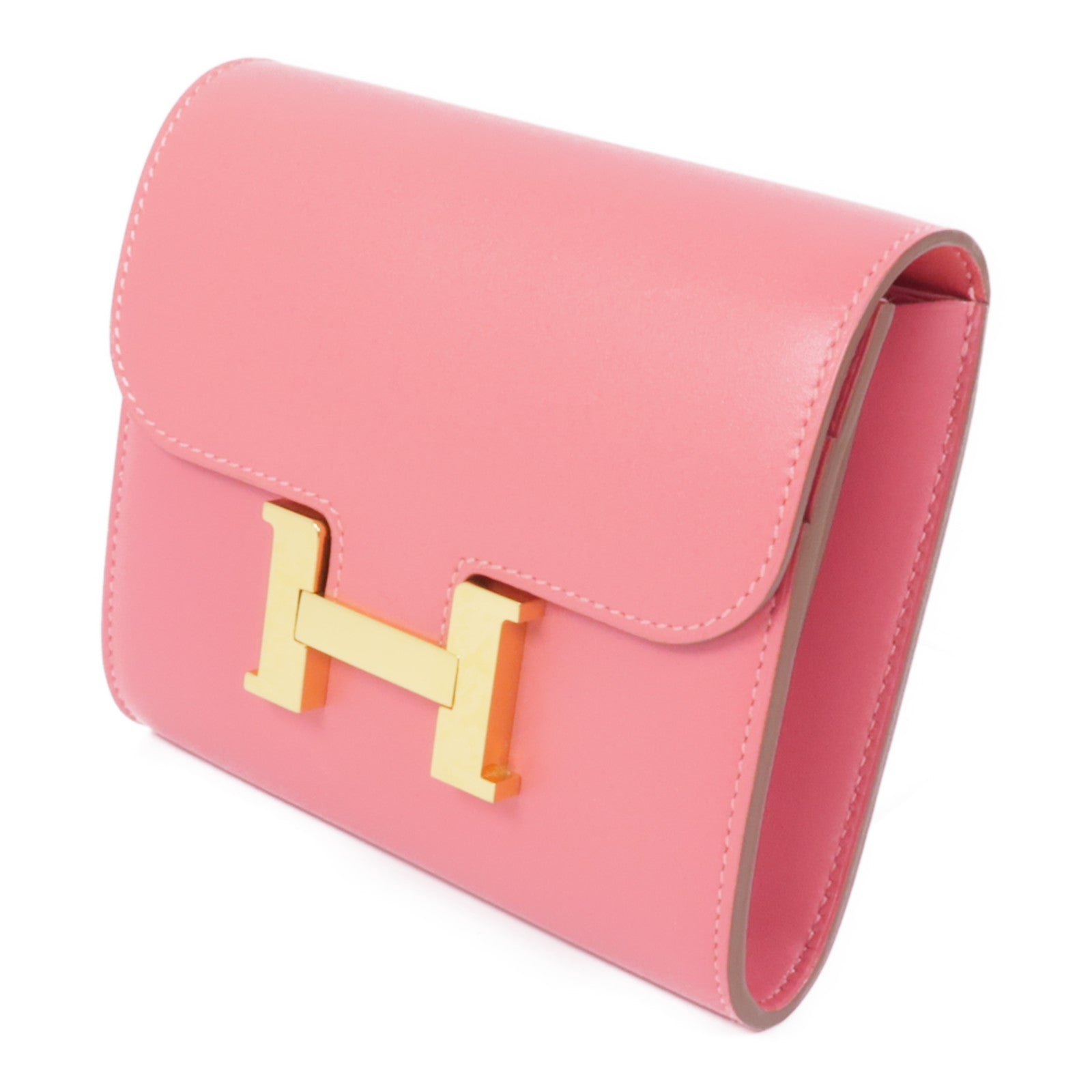 HERMES 【激減優惠】Swift皮革Constance Wallet金扣錢包U5 Rose Lipstick