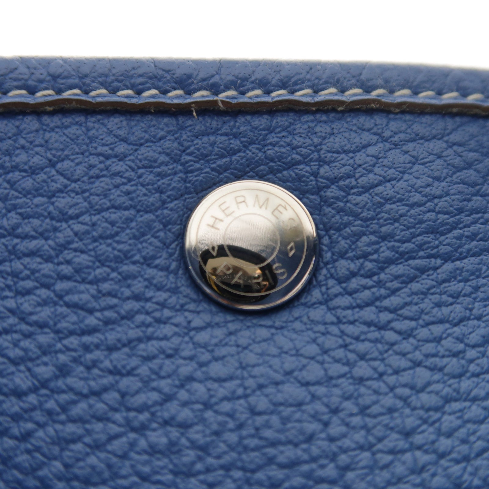 HERMES PHW GardenParty PM Tote Bag Negonda Leather Blue Jean