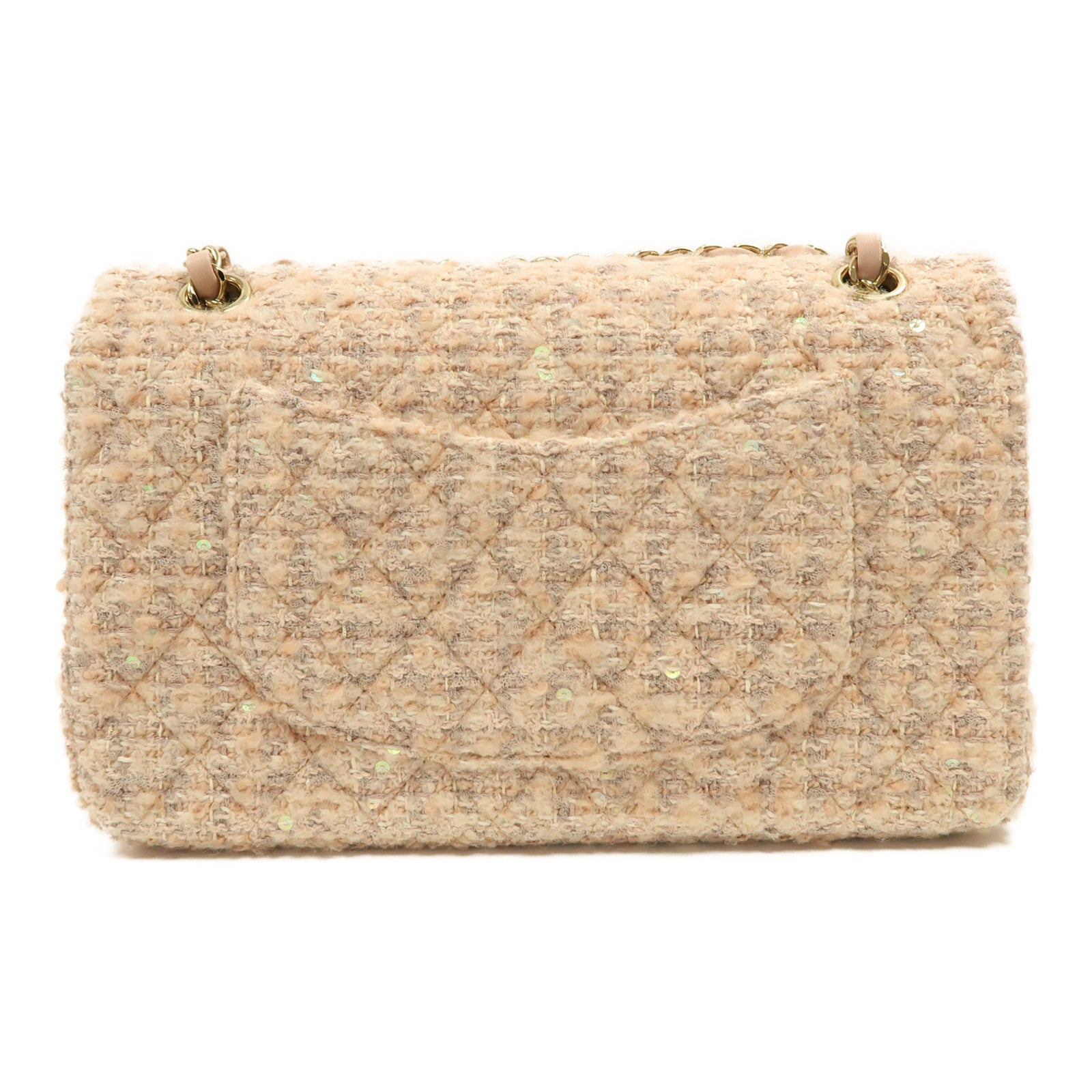 CHANEL 斜紋軟呢Classic 25金扣鏈帶肩背袋粉紅色