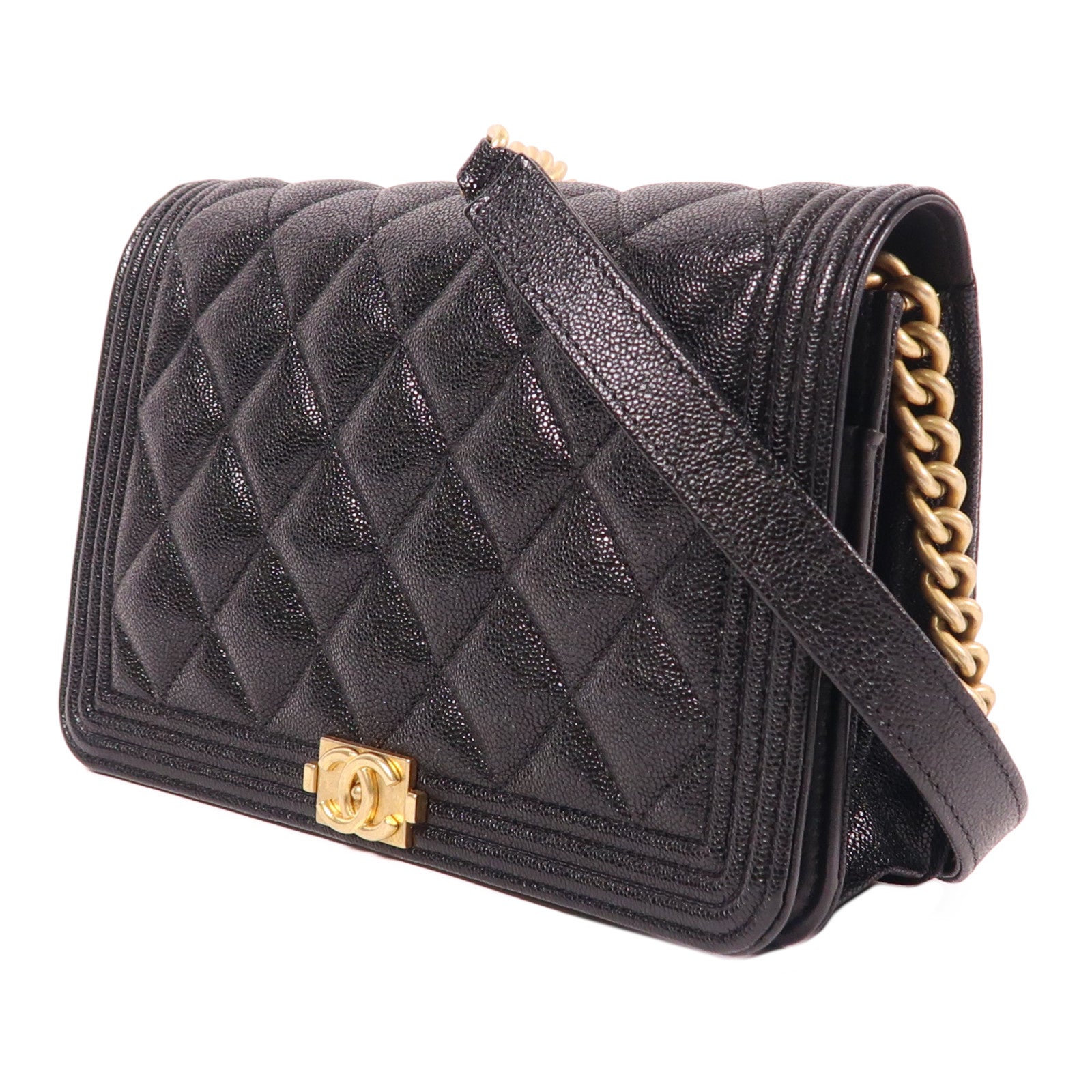 CHANEL 牛皮皮革Boy WOC Wallet On Chain金扣鏈帶肩背袋