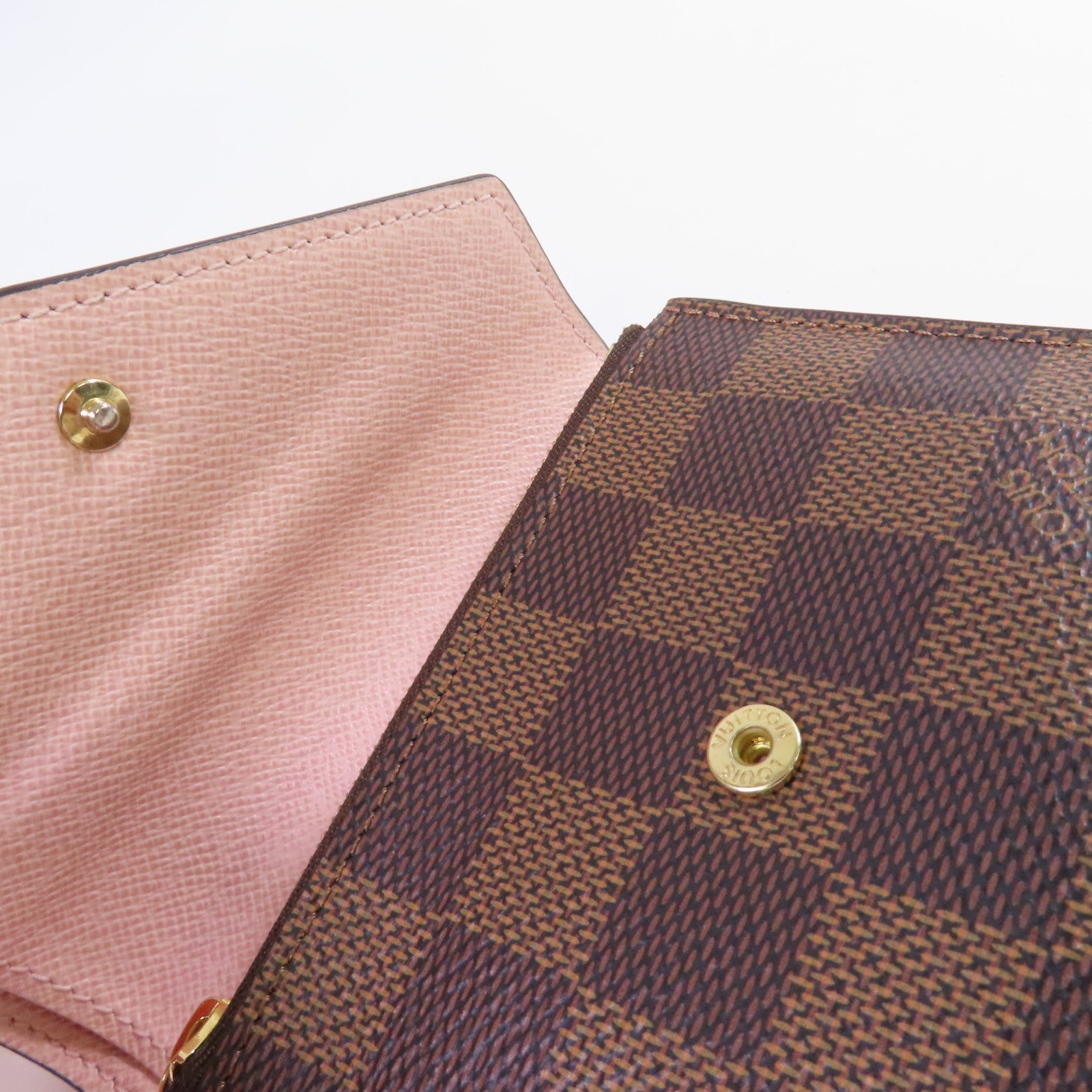 LOUIS VUITTON Damier Ebene Victorine Wallet金扣短錢包啡色/粉紅色