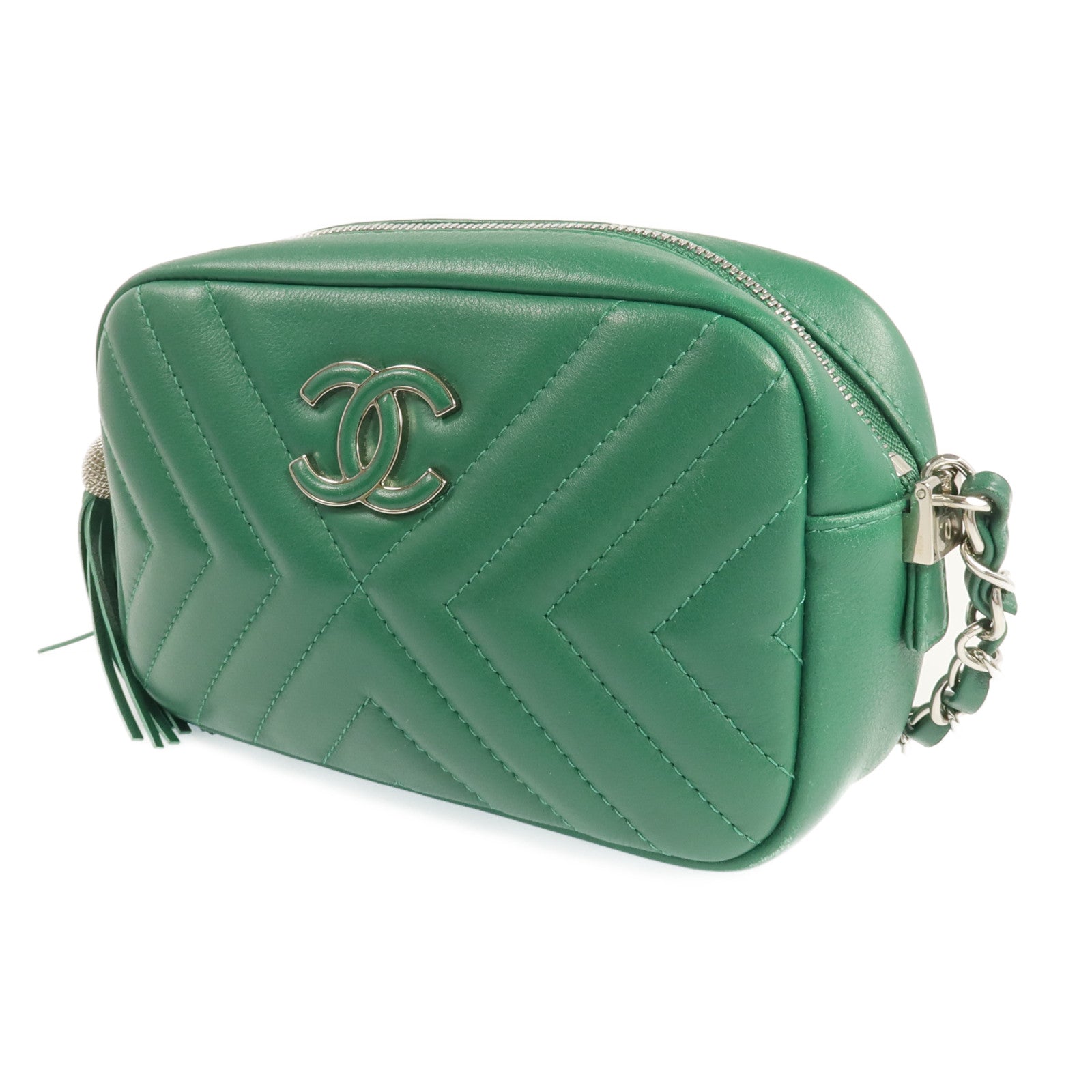 CHANEL 羊皮皮革Camera Bag銀扣鏈帶肩背袋