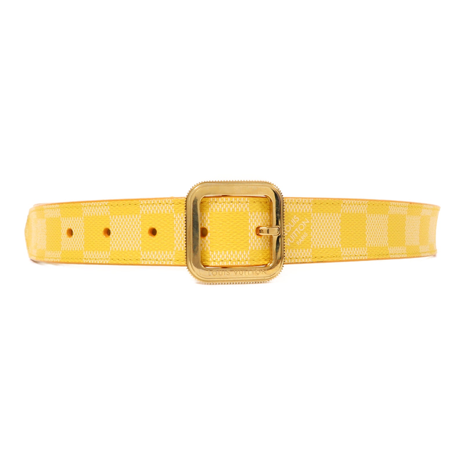 LOUIS VUITTON Monogram Belt皮帶金扣黃色