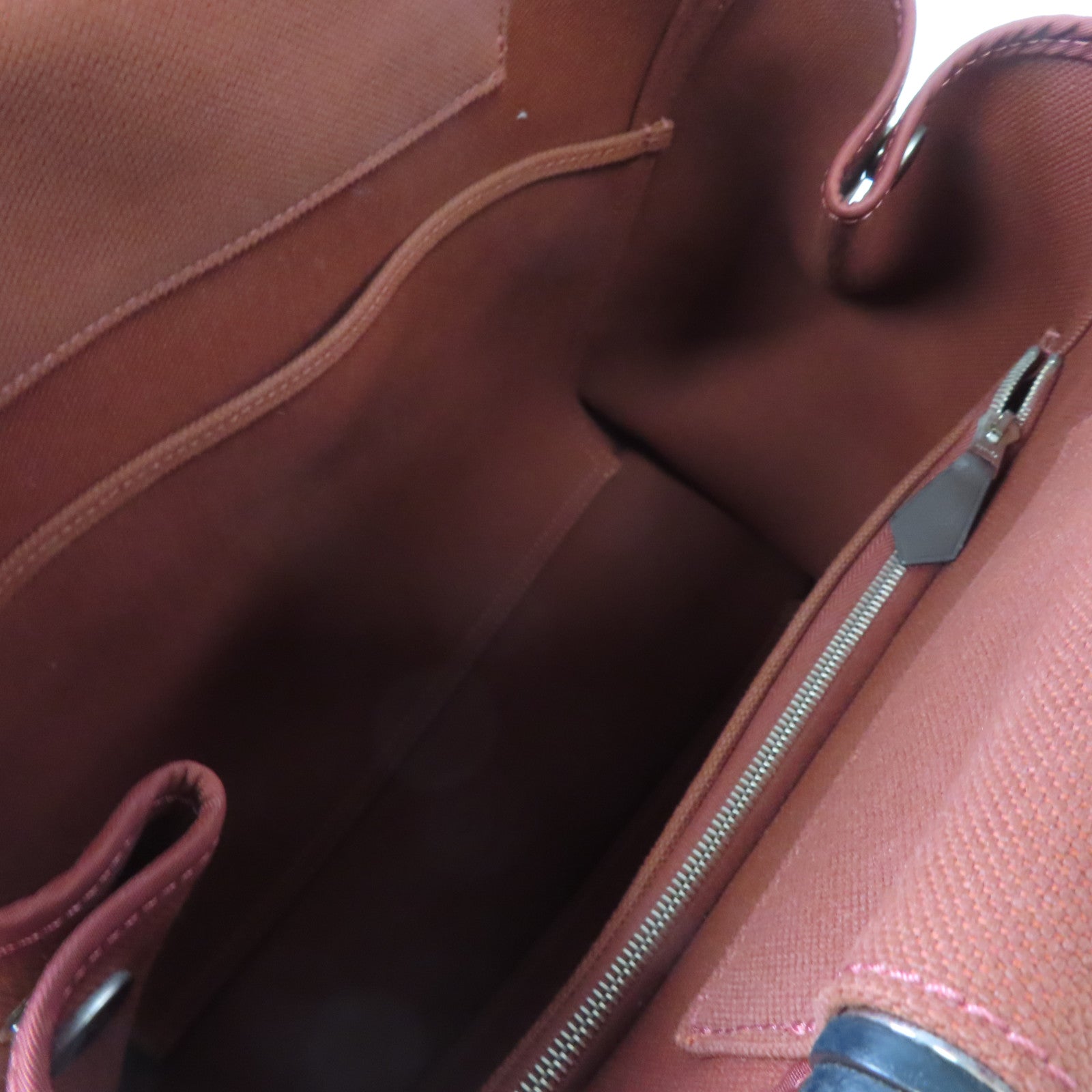 HERMES Toile H帆布Cabag銀扣手挽肩背兩用袋磚紅色