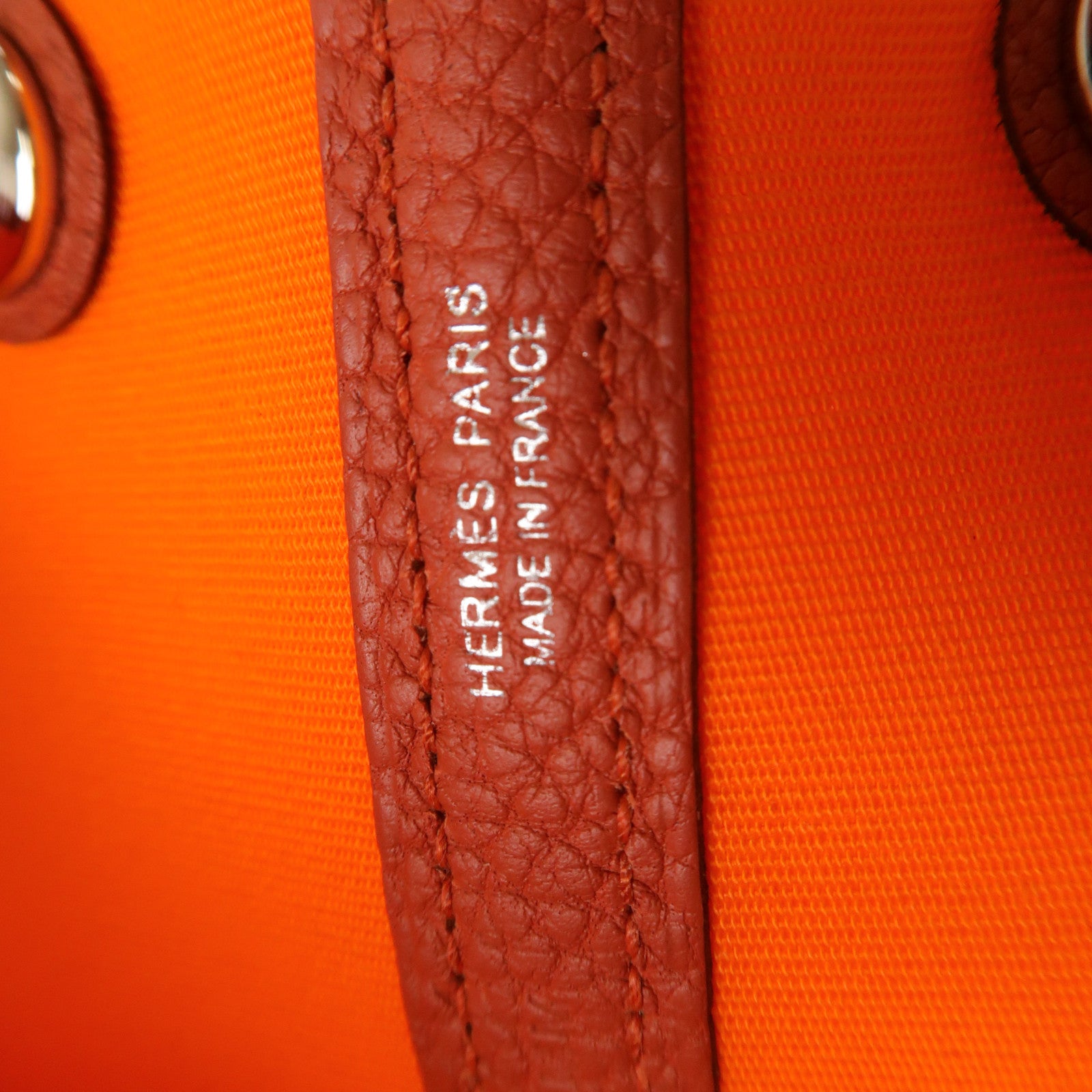 HERMES 帆布Garden Party TPM銀扣手挽袋橙色
