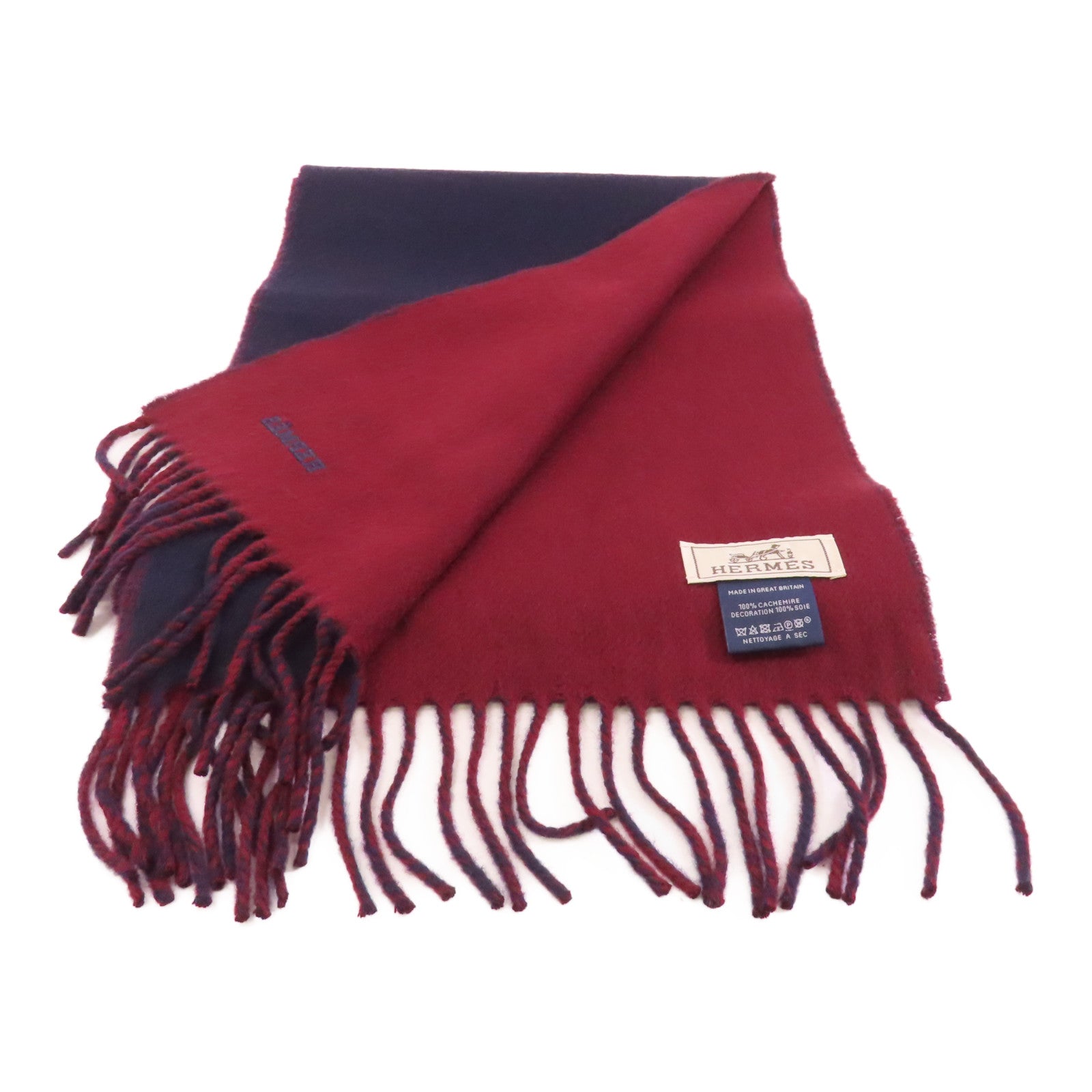 HERMES Cashmere Scarf圍巾深藍色/酒紅色