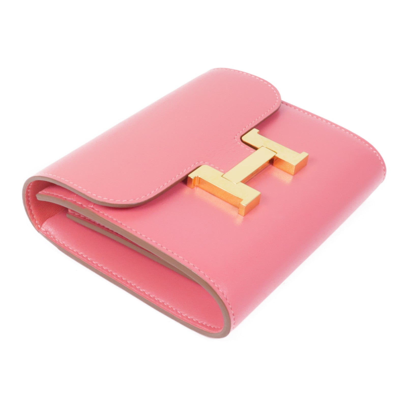 HERMES Swift皮革Constance Wallet金扣錢包U5 Rose Lipstick