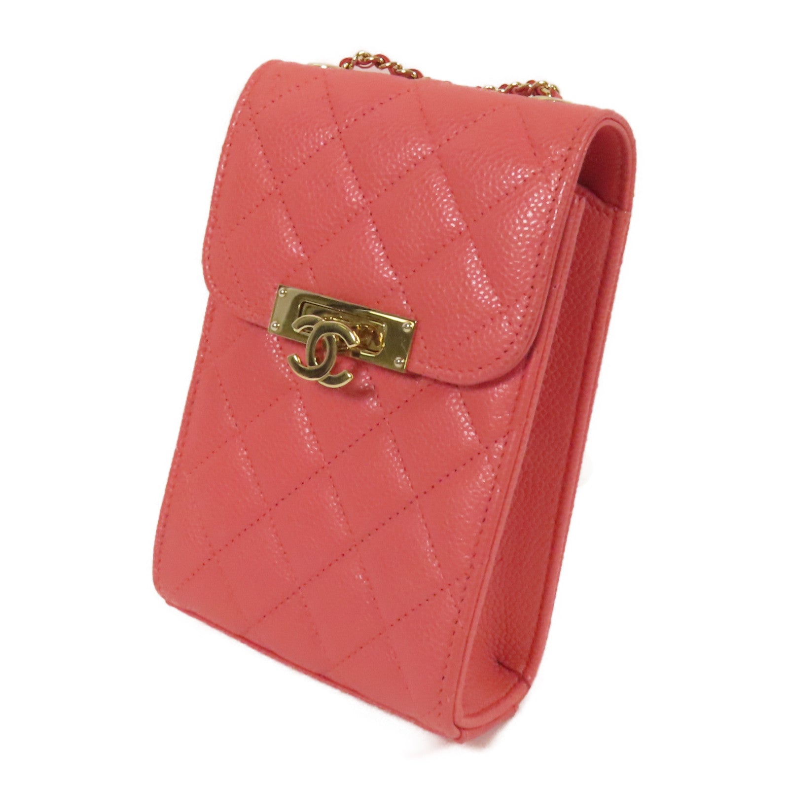 CHANEL 牛皮皮革Phone Bag金扣鏈帶肩背袋