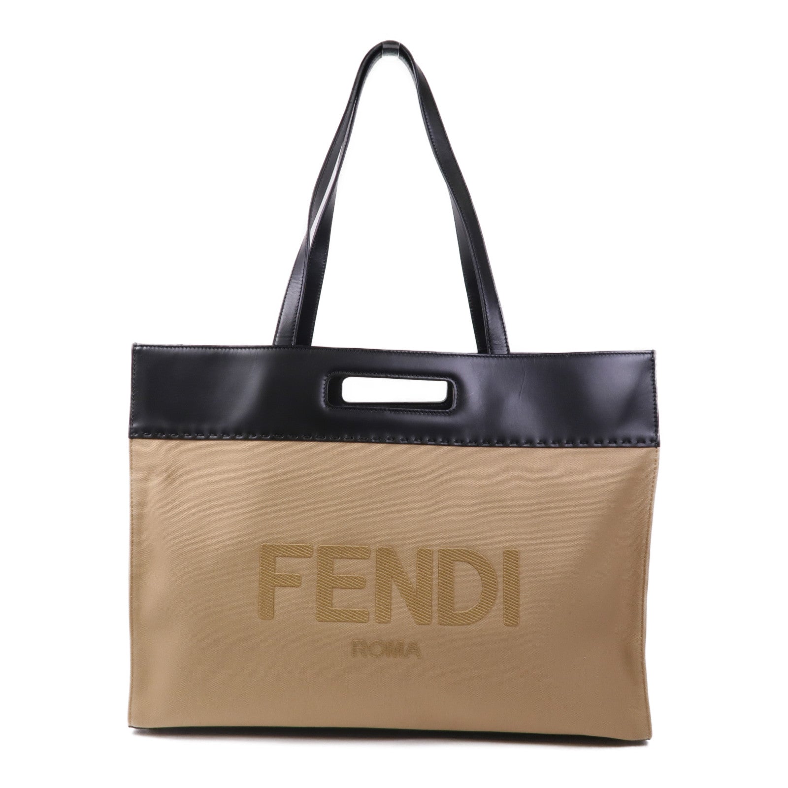 FENDI 牛皮皮革/帆布2way Shoulder Bag銀扣手挽肩背兩用袋