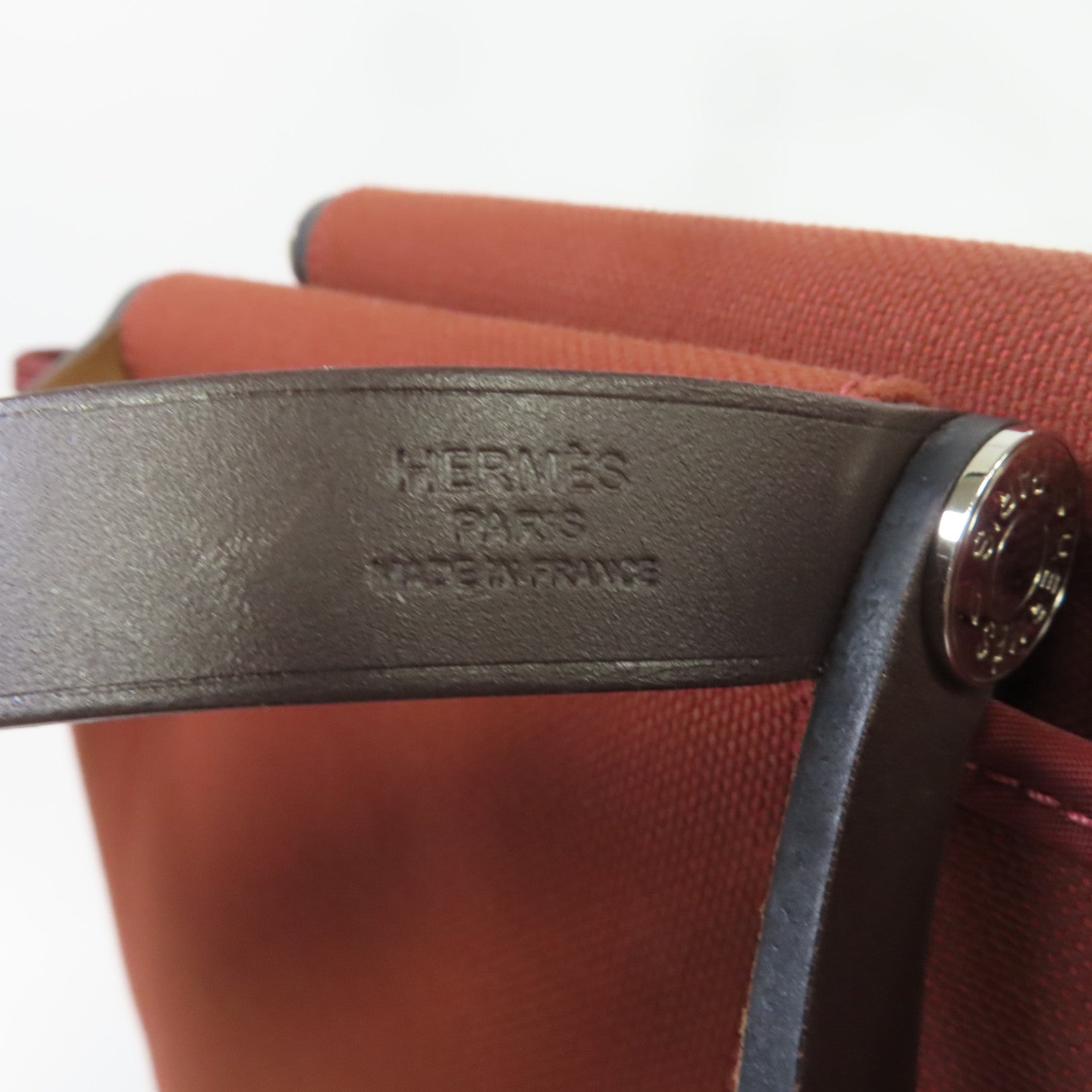 HERMES Toile H帆布Cabag銀扣手挽肩背兩用袋磚紅色