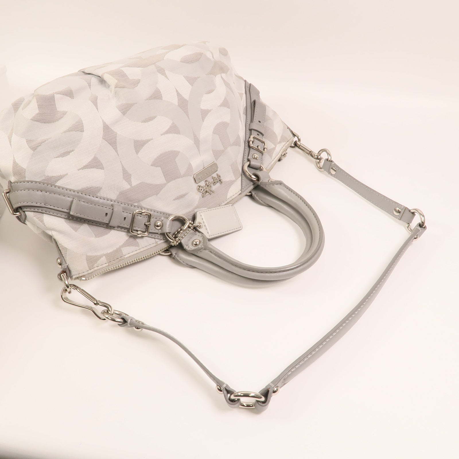 COACH 帆布2 Way Shoulder銀扣手挽肩背兩用袋