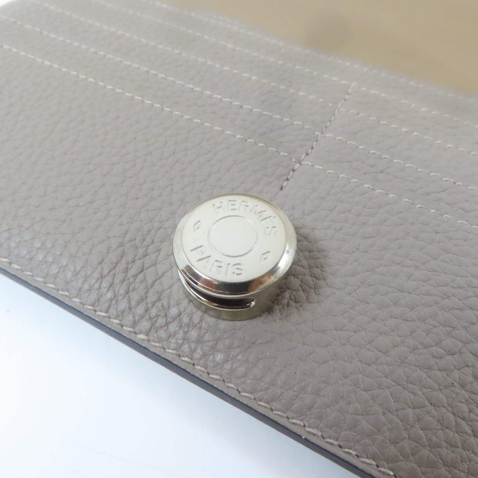 HERMES Clemence皮革Dogon MM銀扣長錢包Etoupe大象灰