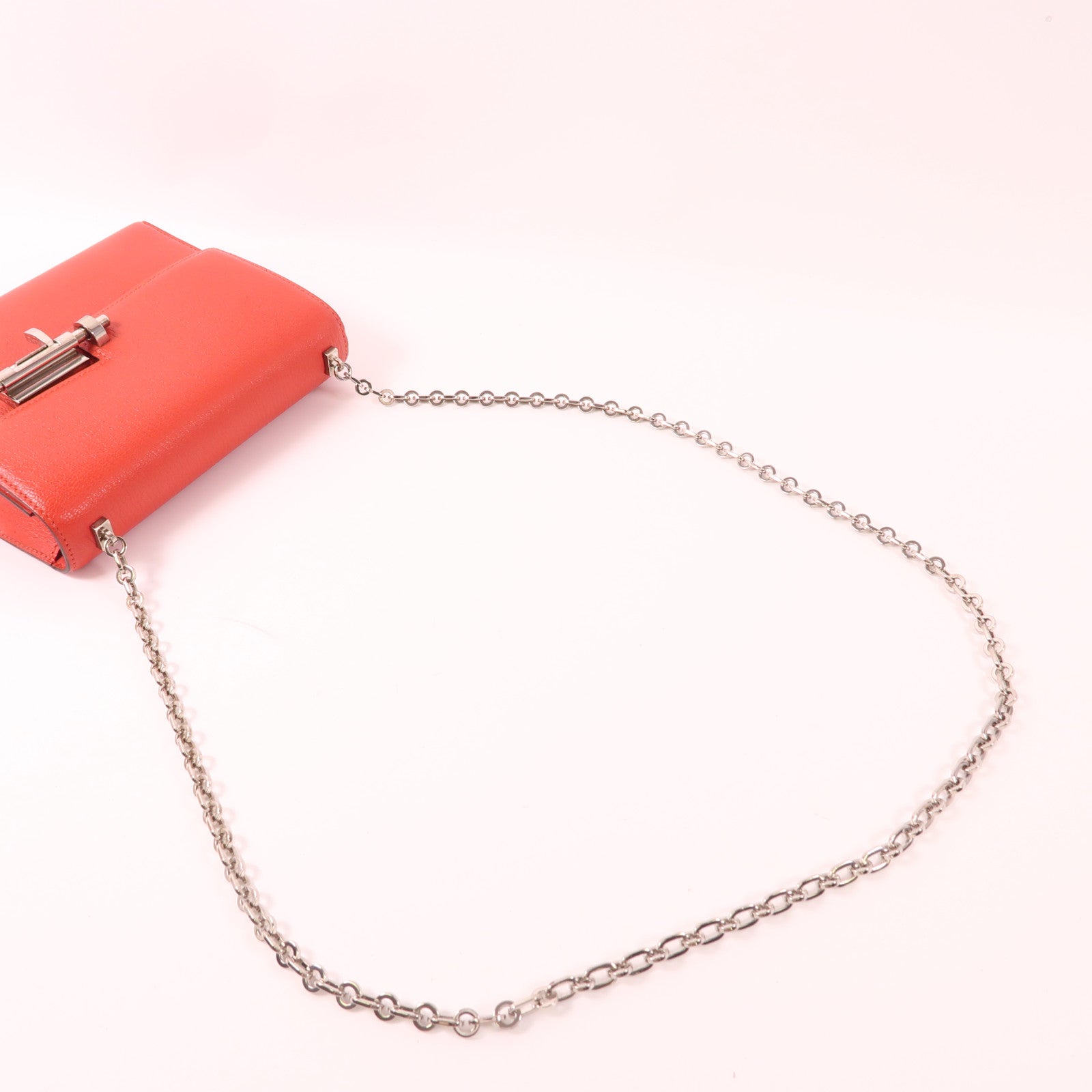 HERMES 【激減優惠】Chevre皮革Verrou Mini銀扣鏈帶肩背袋Rouge Tomate