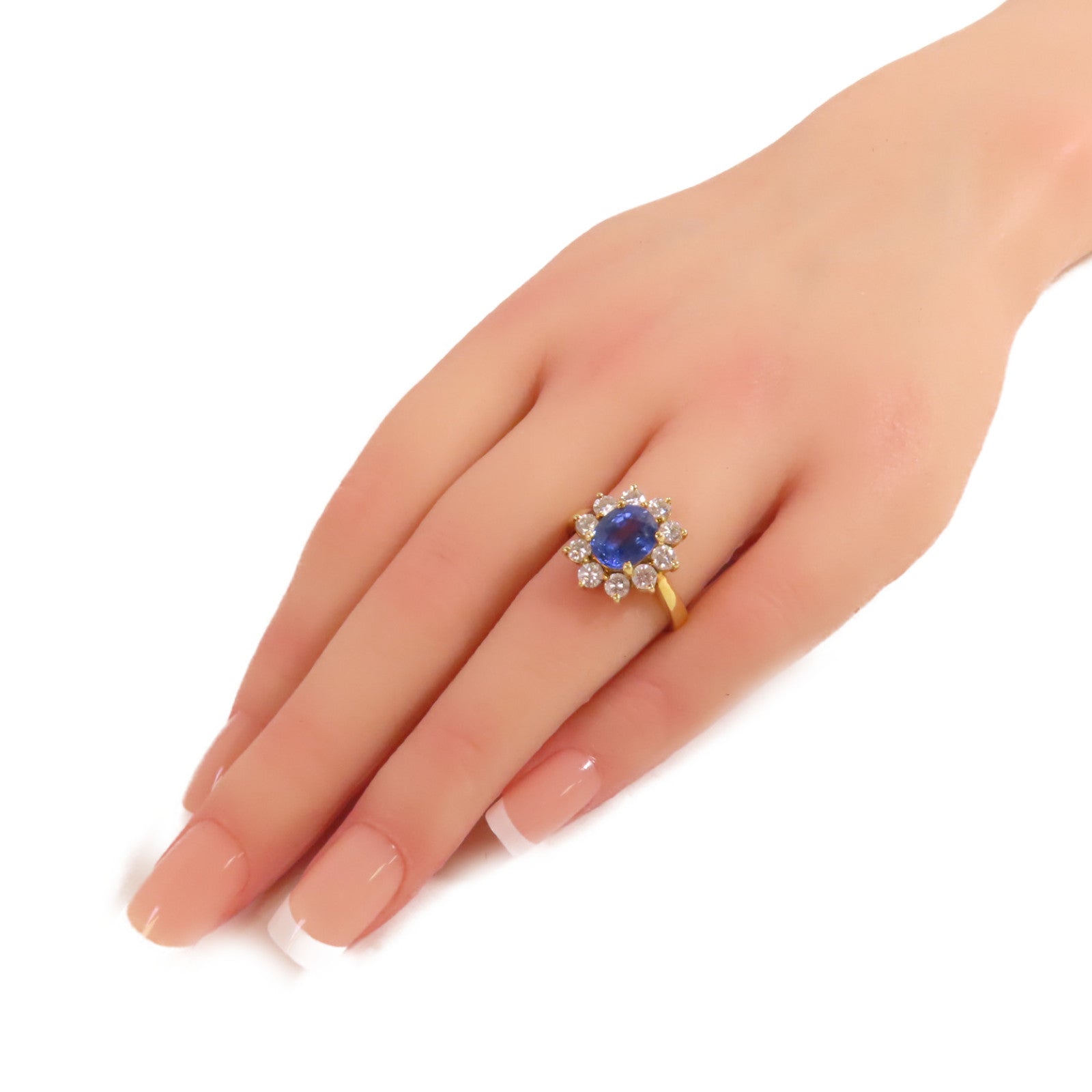 JEWELRY 18K黃金/藍寶石/鑽石Sapphire Diamond Ring戒指US#7.25
