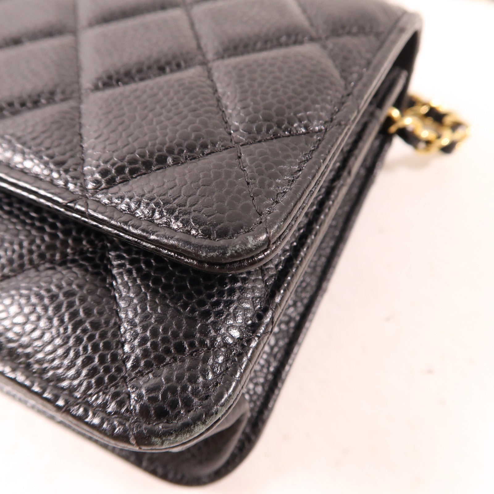 CHANEL 牛皮皮革Wallet On Chain金扣鏈帶肩背袋黑色
