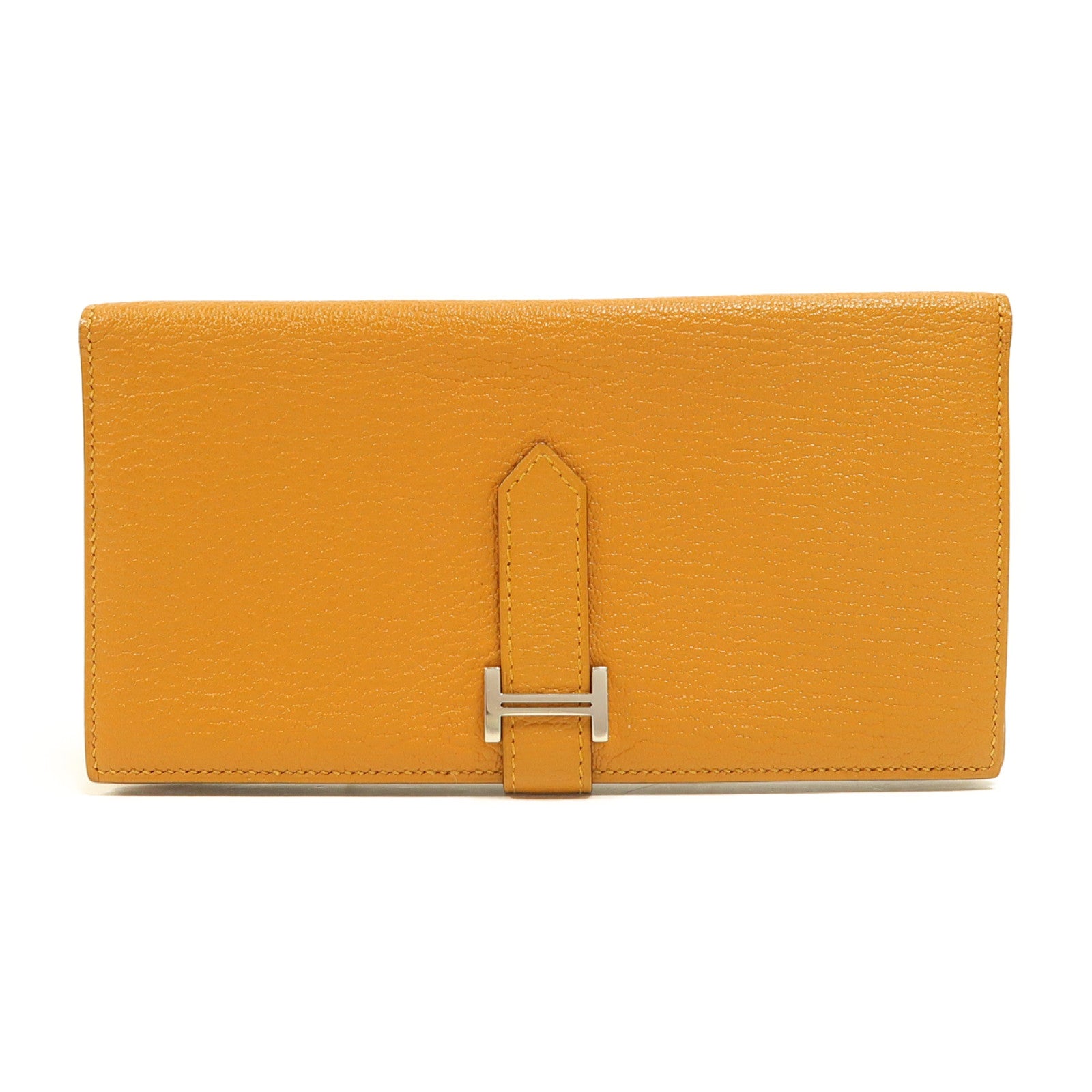 HERMES Chevre皮革Bearn Wallet銀扣長錢包Caramel/焦糖色