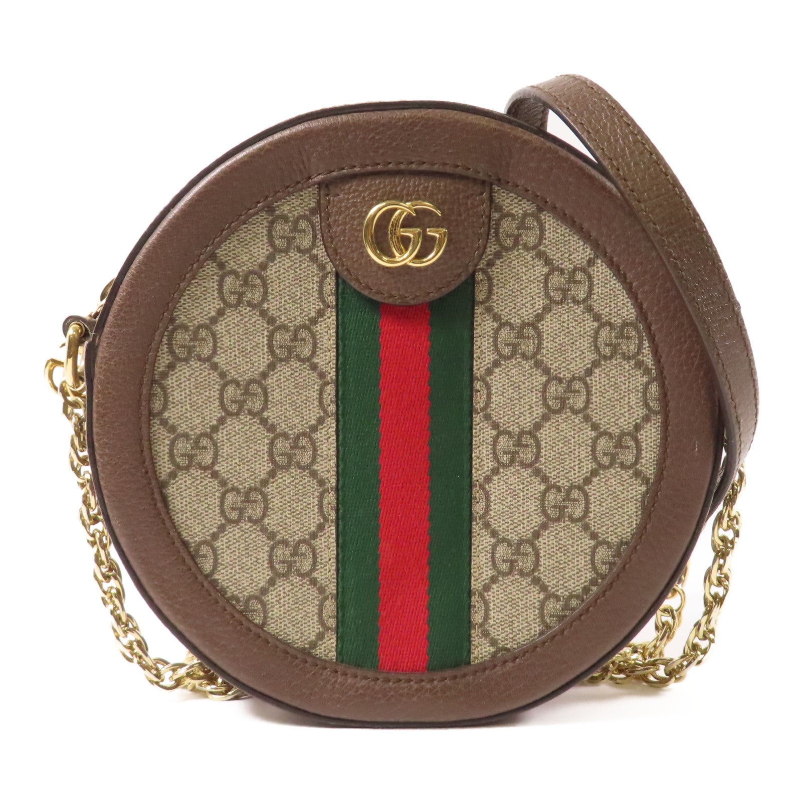 GUCCI 【激減優惠】塗層帆布/牛皮皮革Chain Shoulder金扣鏈帶肩背袋啡色