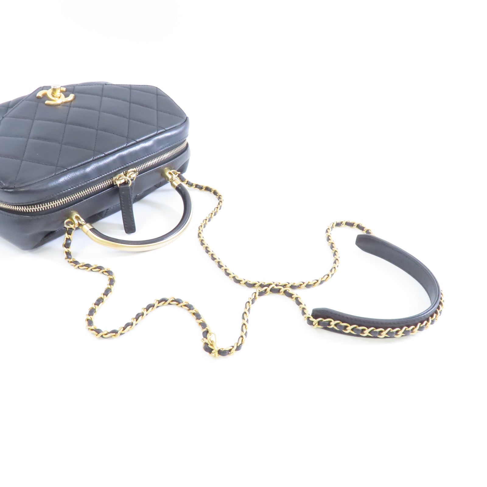 CHANEL 菱格羊皮皮革2way Shoulder Bag金扣手挽肩背兩用袋黑色