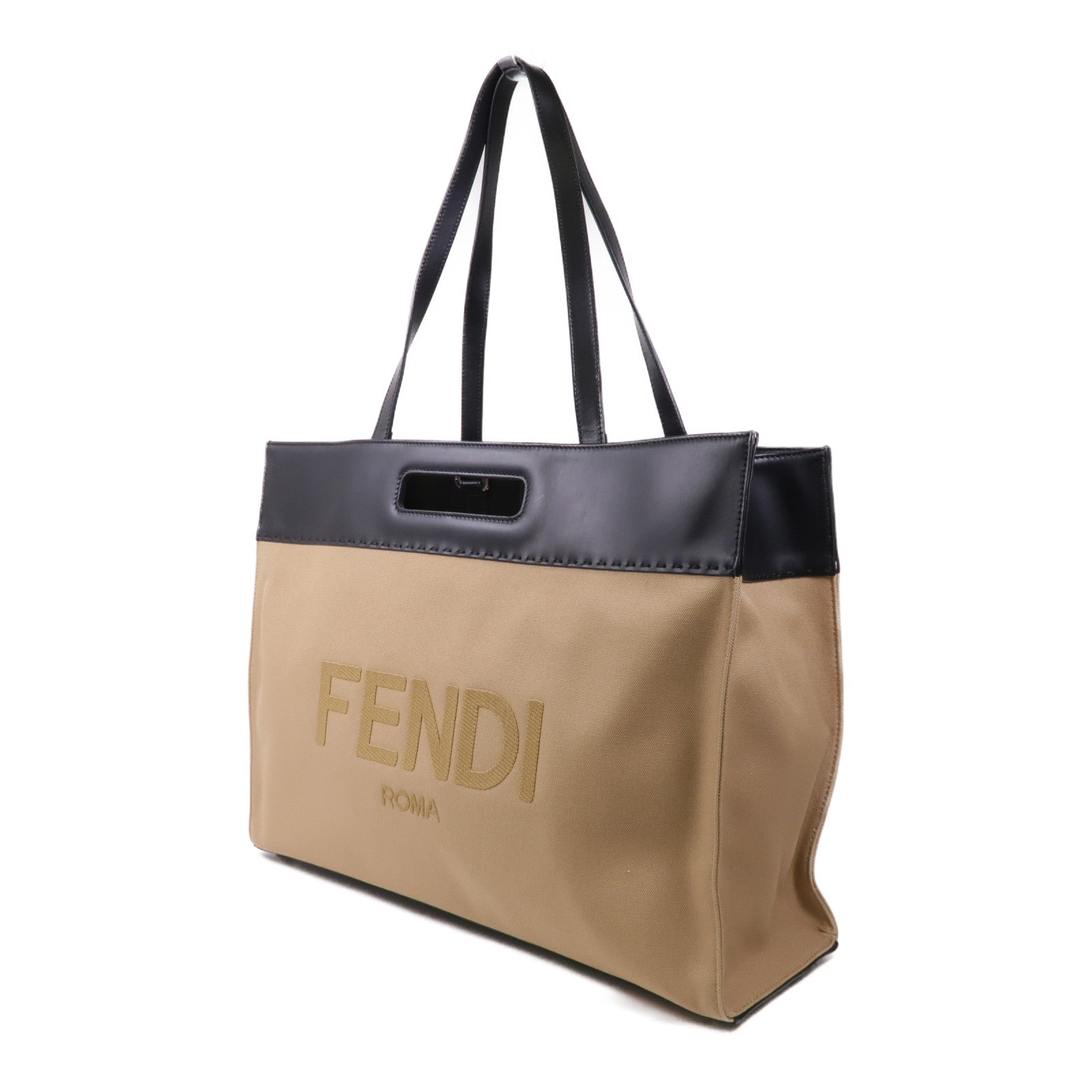 FENDI 牛皮皮革/帆布2way Shoulder Bag銀扣手挽肩背兩用袋