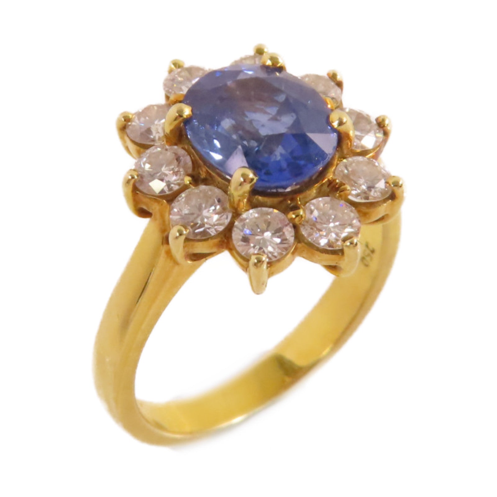 JEWELRY 18K黃金/藍寶石/鑽石Sapphire Diamond Ring戒指US#7.25