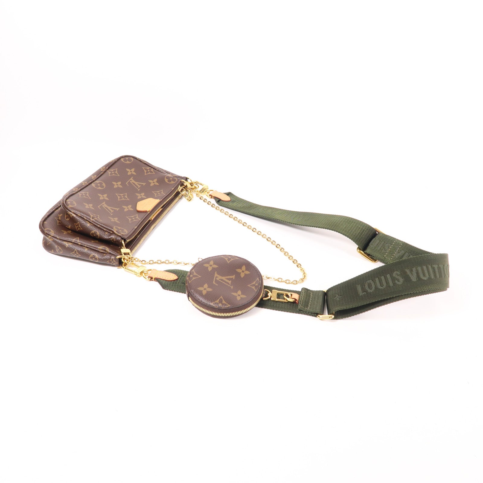 LOUIS VUITTON Monogram Multi Pochette Accessoires金扣肩背袋棕色