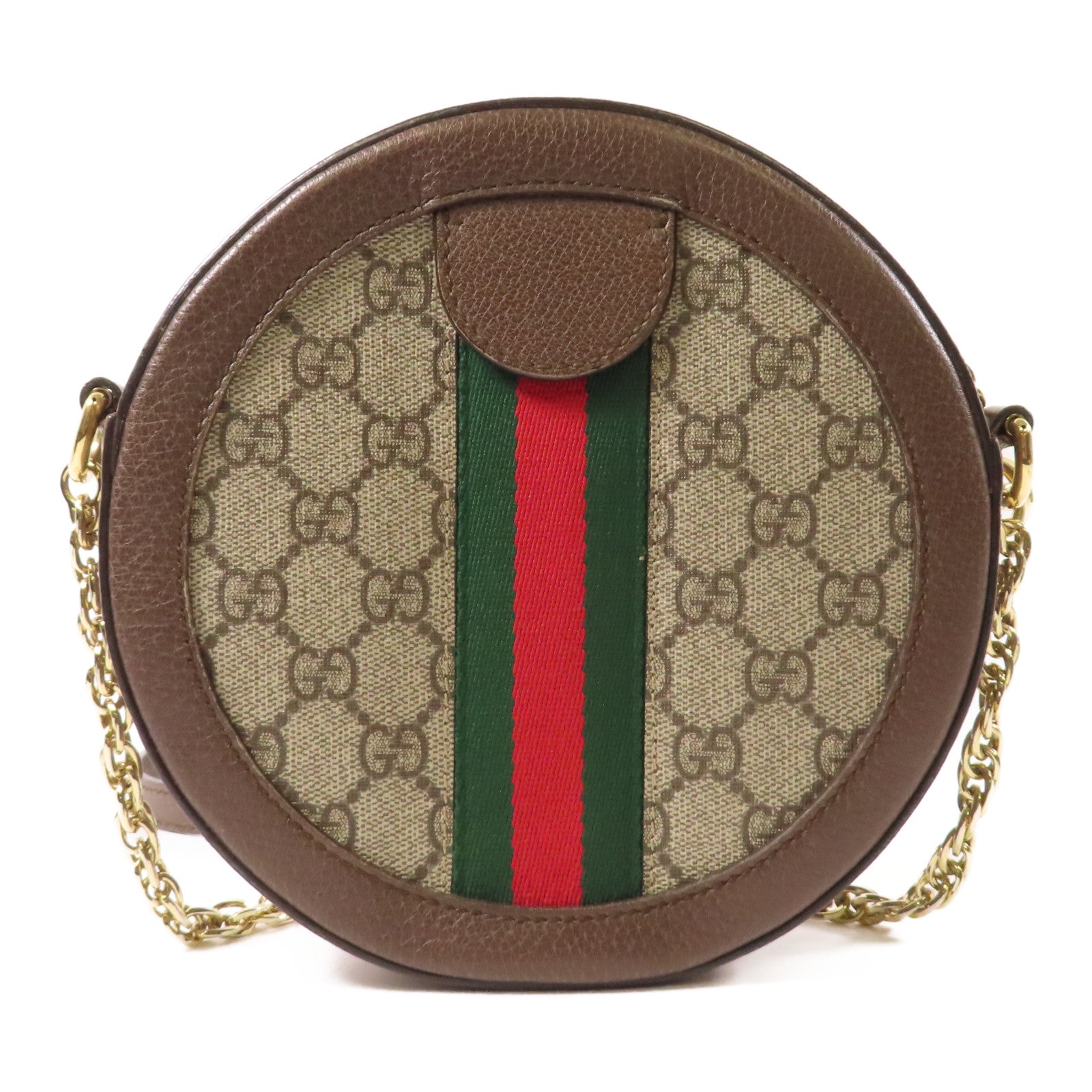 GUCCI 【激減優惠】塗層帆布/牛皮皮革Chain Shoulder金扣鏈帶肩背袋啡色