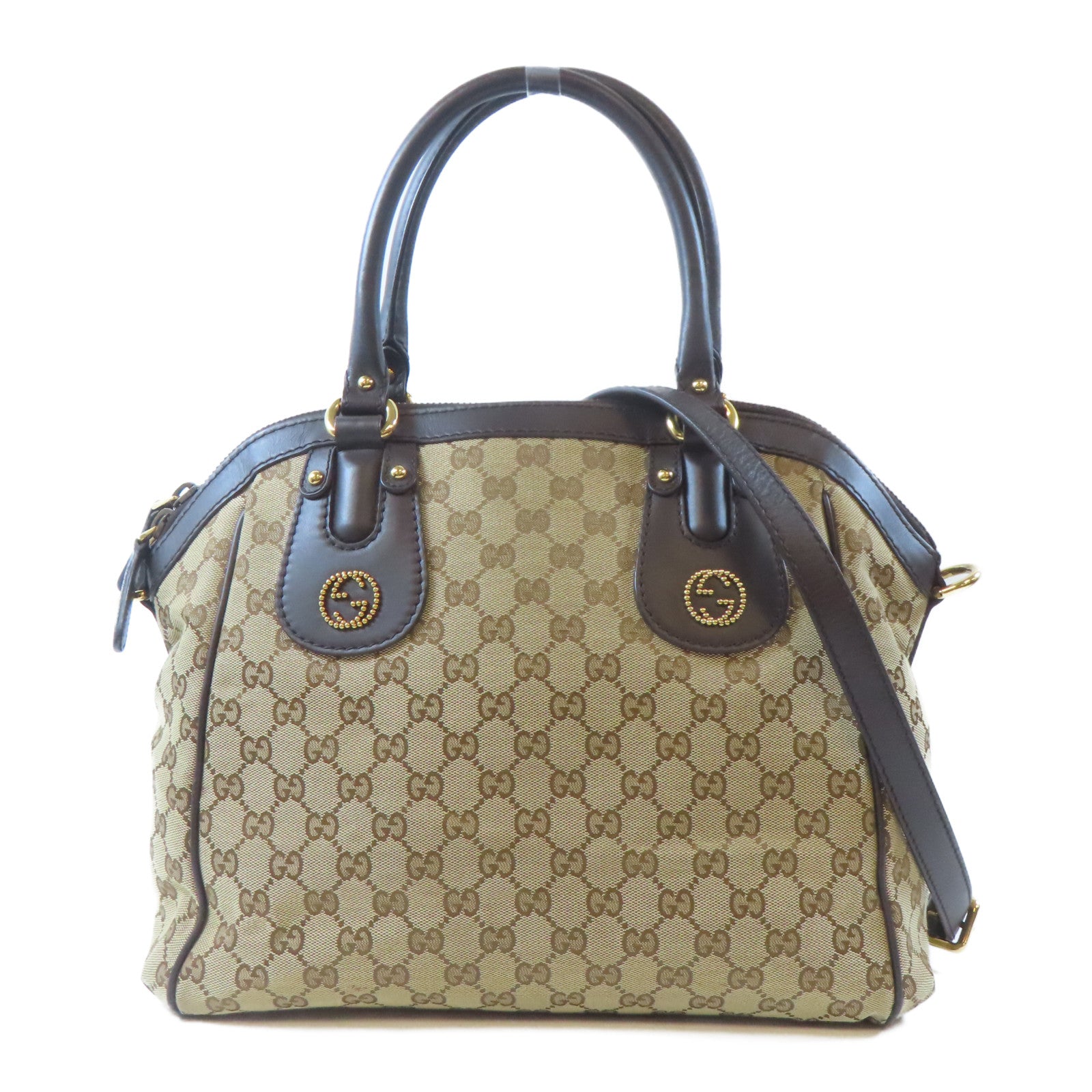GUCCI 帆布Scarlett金扣手挽肩背兩用袋啡色