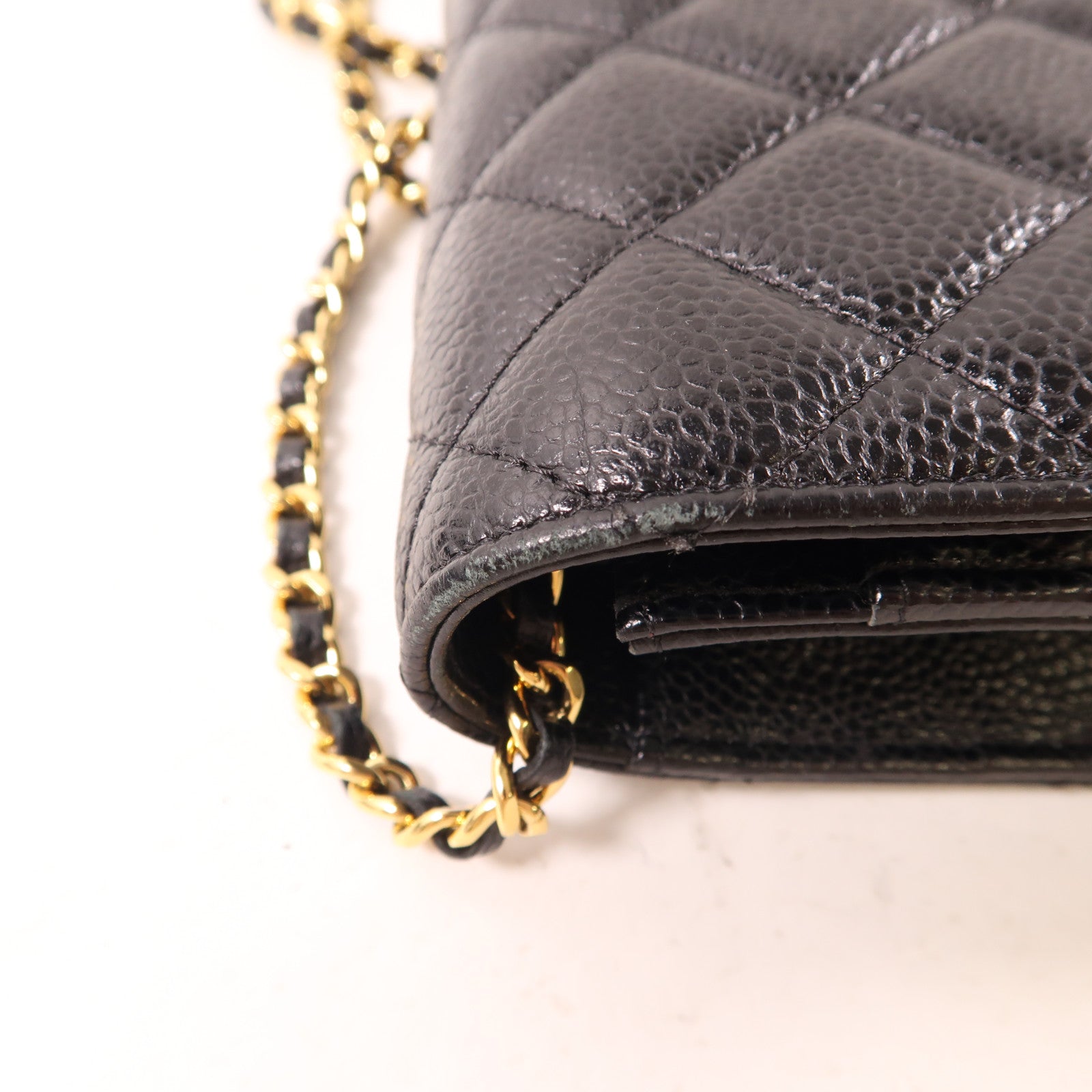 CHANEL 牛皮皮革Wallet On Chain金扣鏈帶肩背袋黑色