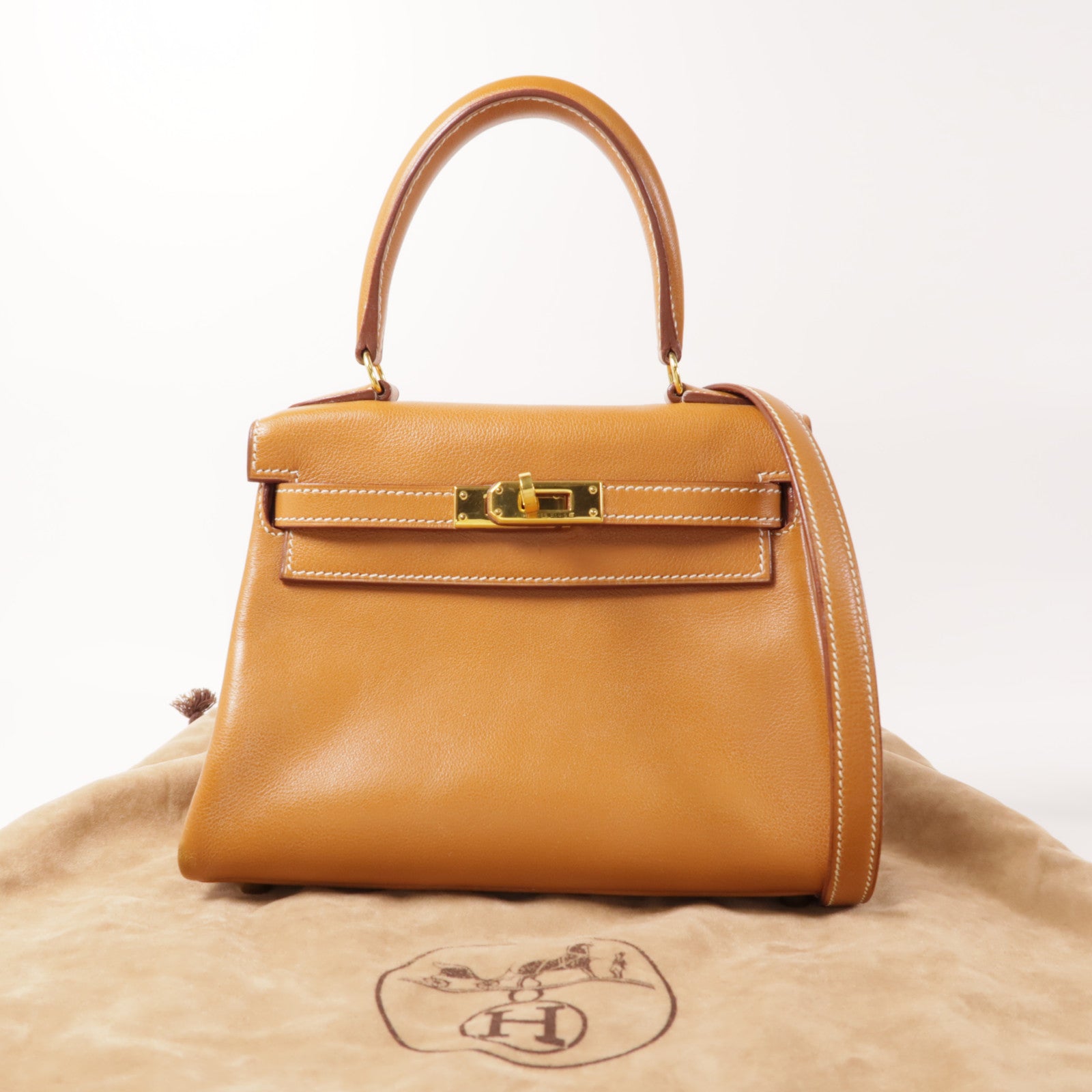 HERMES GHW Kelly Mini 2 Way Shoulder Bag Handbag Gulliver Leather Gold