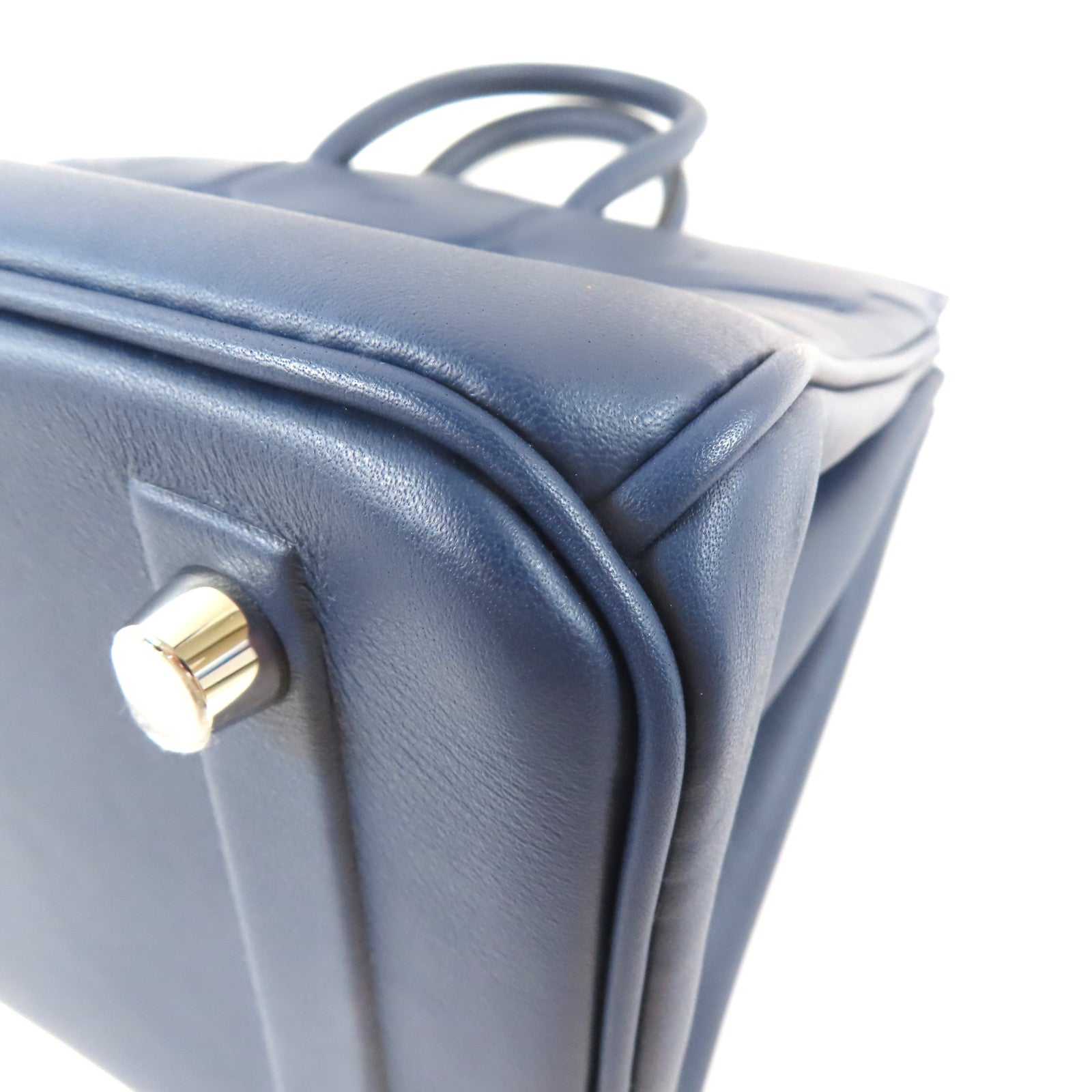 HERMES 【激減優惠】Swift皮革Birkin 25 Shadow銀扣手挽袋深藍色