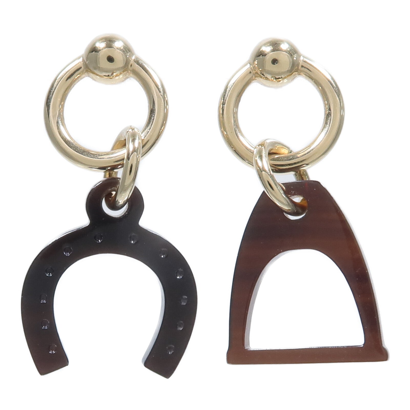 HERMES 水牛角/金屬Amulette Equestre Earrings耳環
