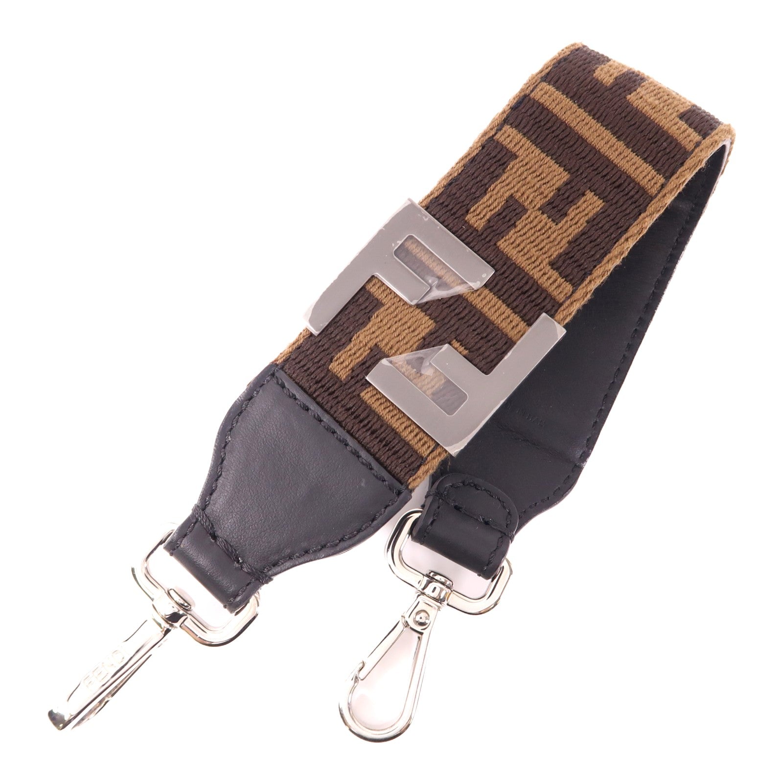 FENDI 帆布/牛皮皮革Strap銀扣肩背帶